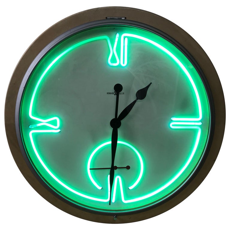Postmodern Monumental Howard Miller Neon Wall Clock at 1stDibs
