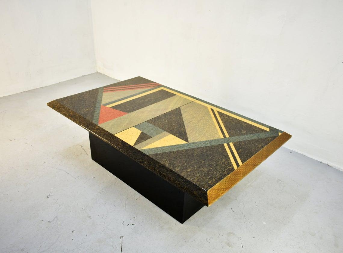 Veneer Postmodern Mosaic Coffee Table by Giovanni Offredi for Saporiti, Italy 1980s