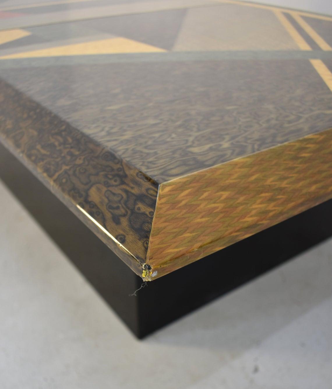 Burl Postmodern Mosaic Coffee Table by Giovanni Offredi for Saporiti, Italy 1980s