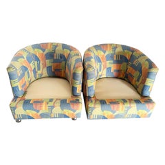 Postmodern Multi Color Barrel Chairs in Chrome Casters