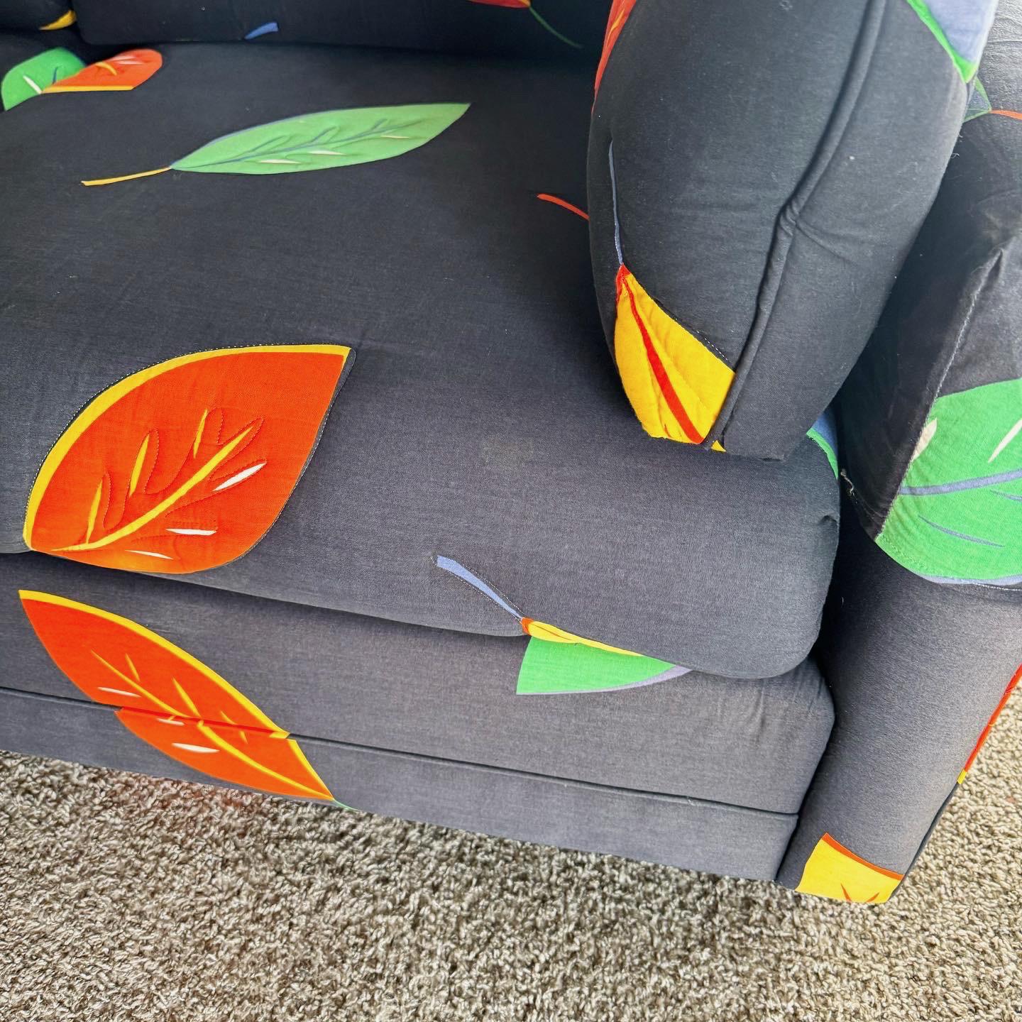Post-Modern Postmodern Multi Color Leaf/Black Fabric Sofa For Sale