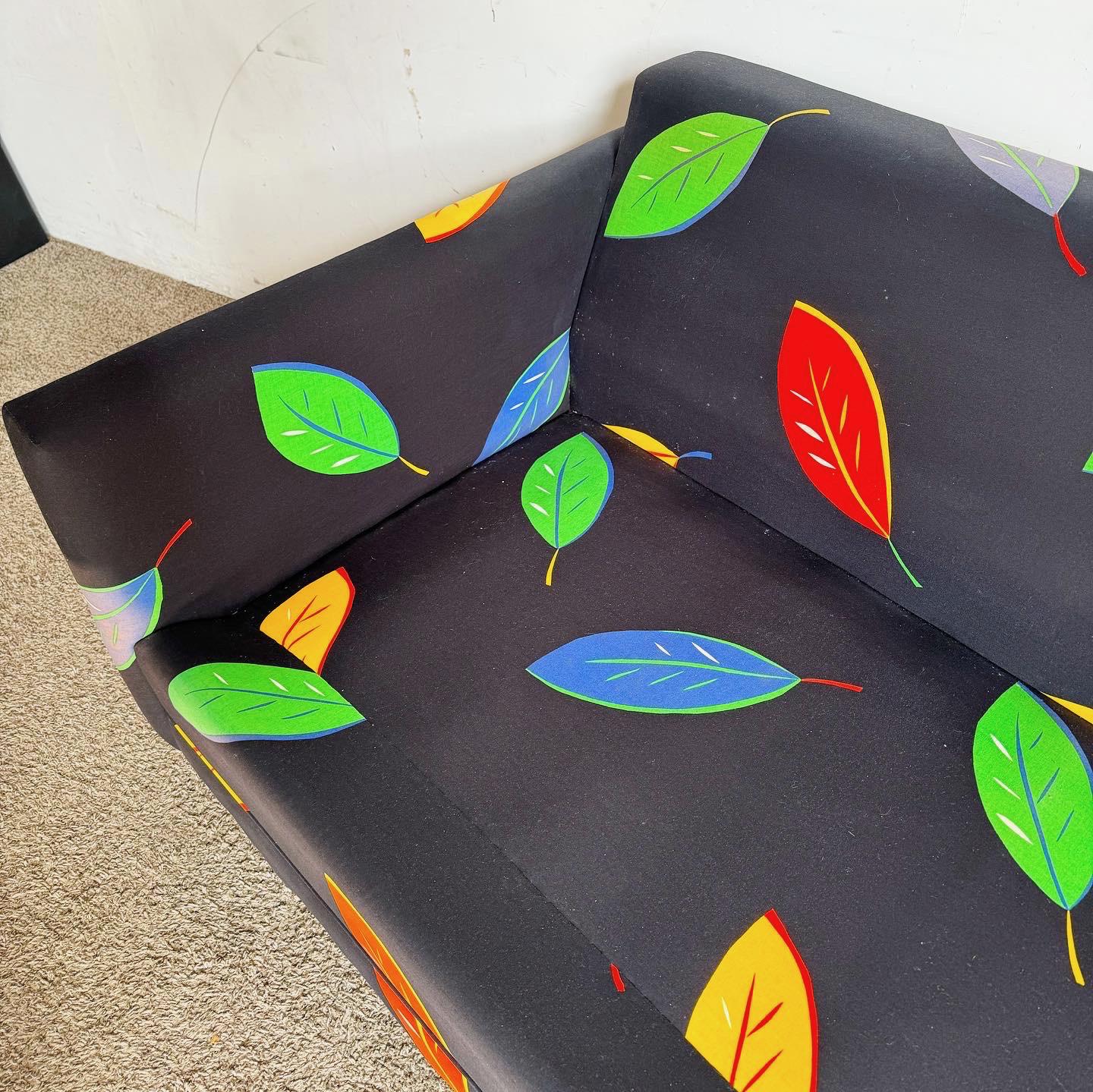 Postmodern Multi Color Leaf/Black Fabric Sofa/Love Seat For Sale 4