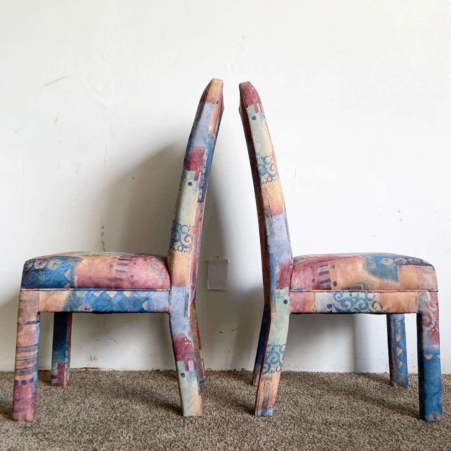 Postmodern Multi Colored Parsons Dining Chairs - Set of 6 In Good Condition For Sale In Delray Beach, FL