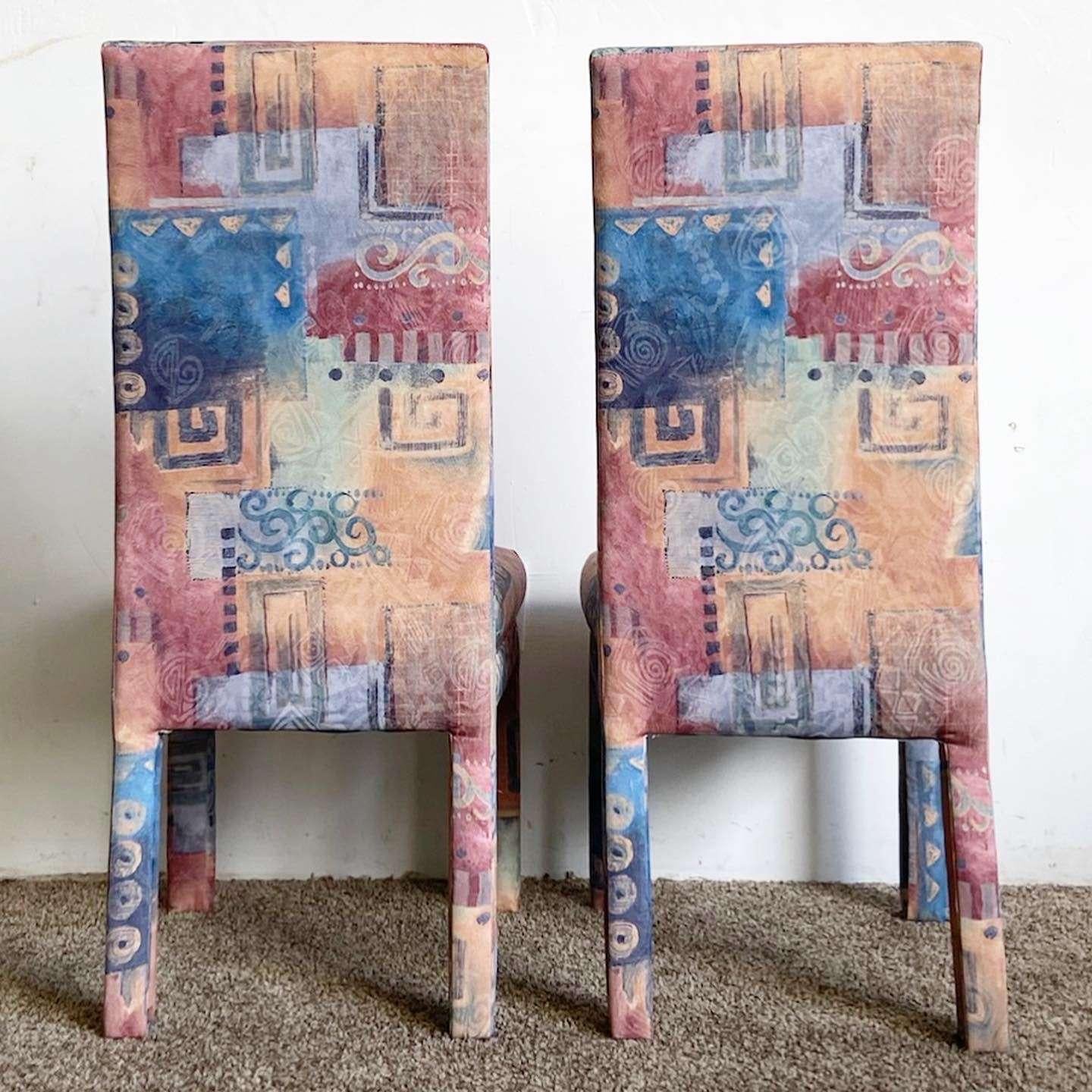 Late 20th Century Postmodern Multi Colored Parsons Dining Chairs - Set of 6 For Sale