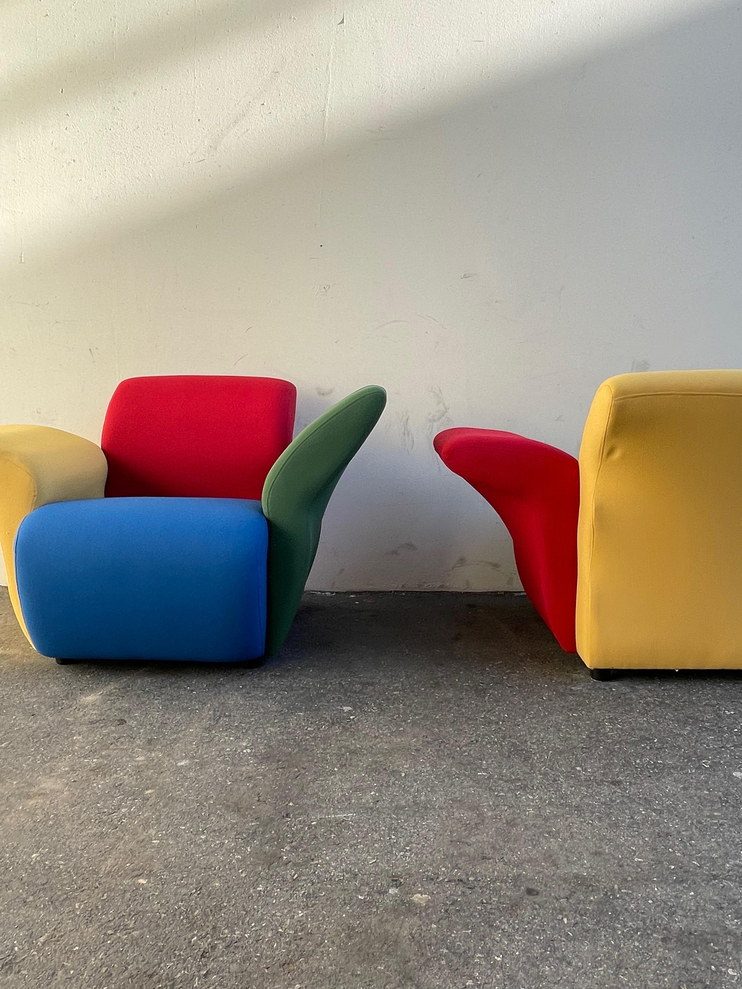 Postmodern Multicolor Lounge Chairs by David Burry, Montreal, 1980s For Sale 4