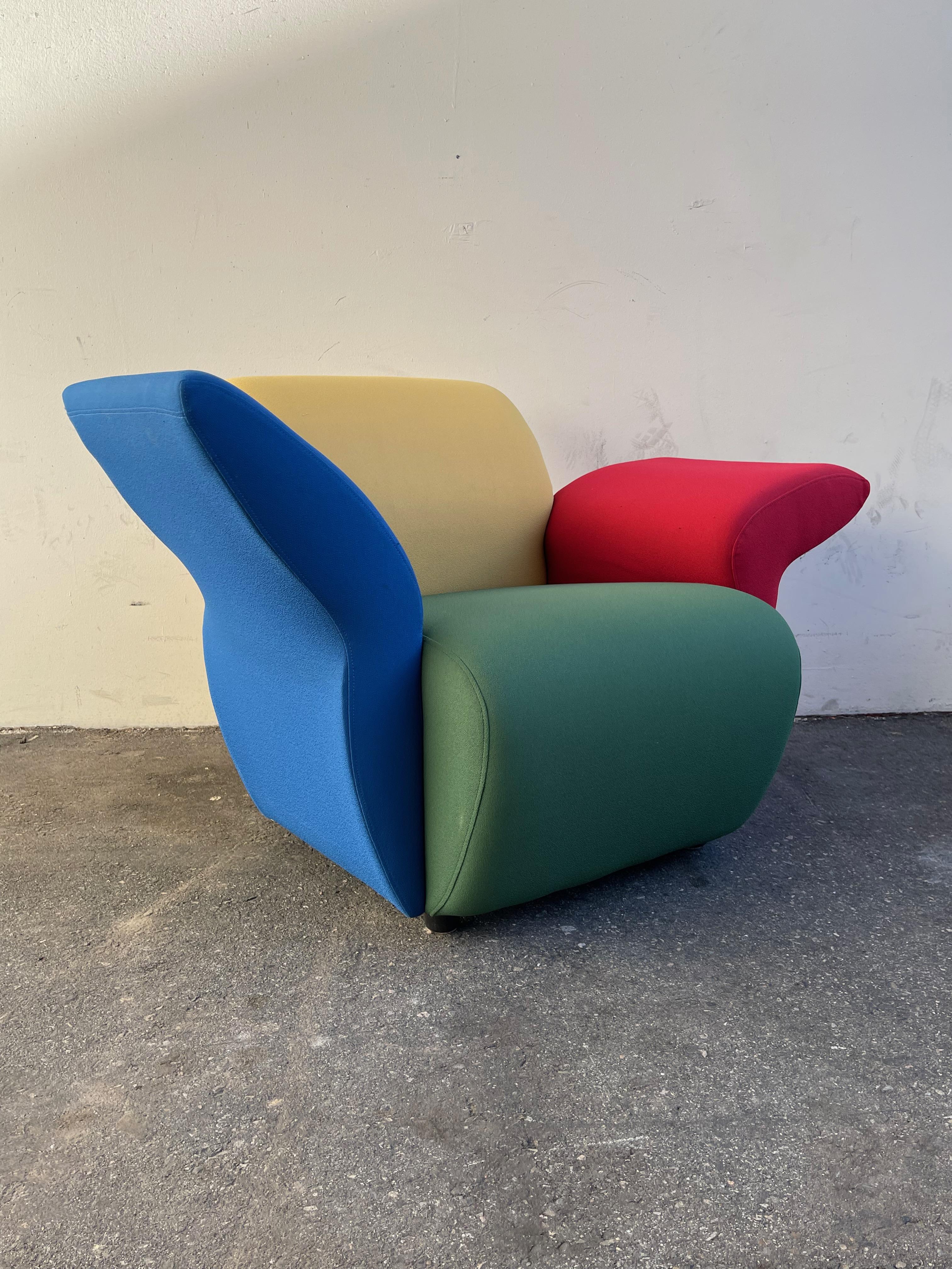 Fabric Postmodern Multicolor Lounge Chairs by David Burry, Montreal, 1980s For Sale