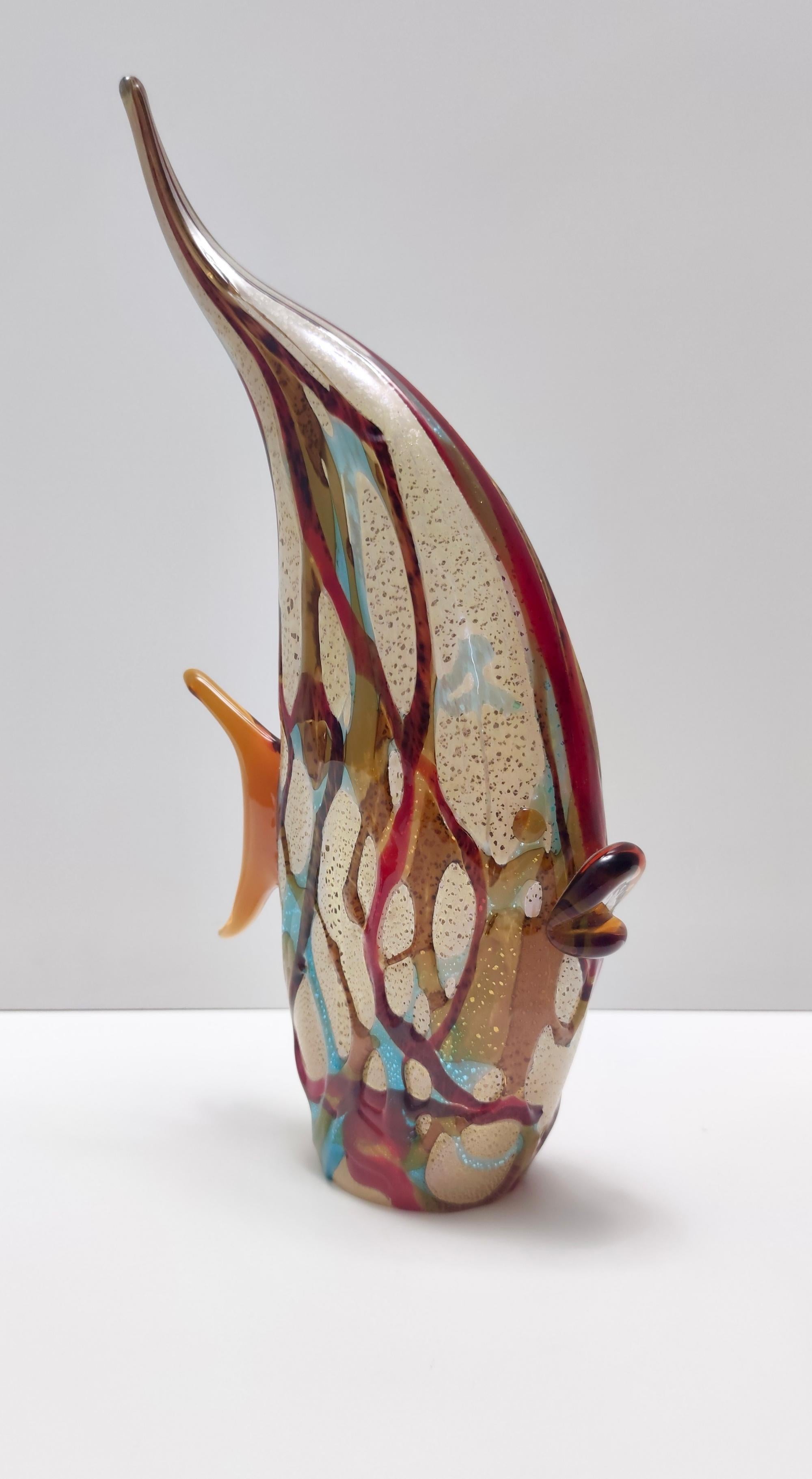 Italian Postmodern Multicolored Hand Blown Murano Glass Fish Decorative Figure, Italy For Sale