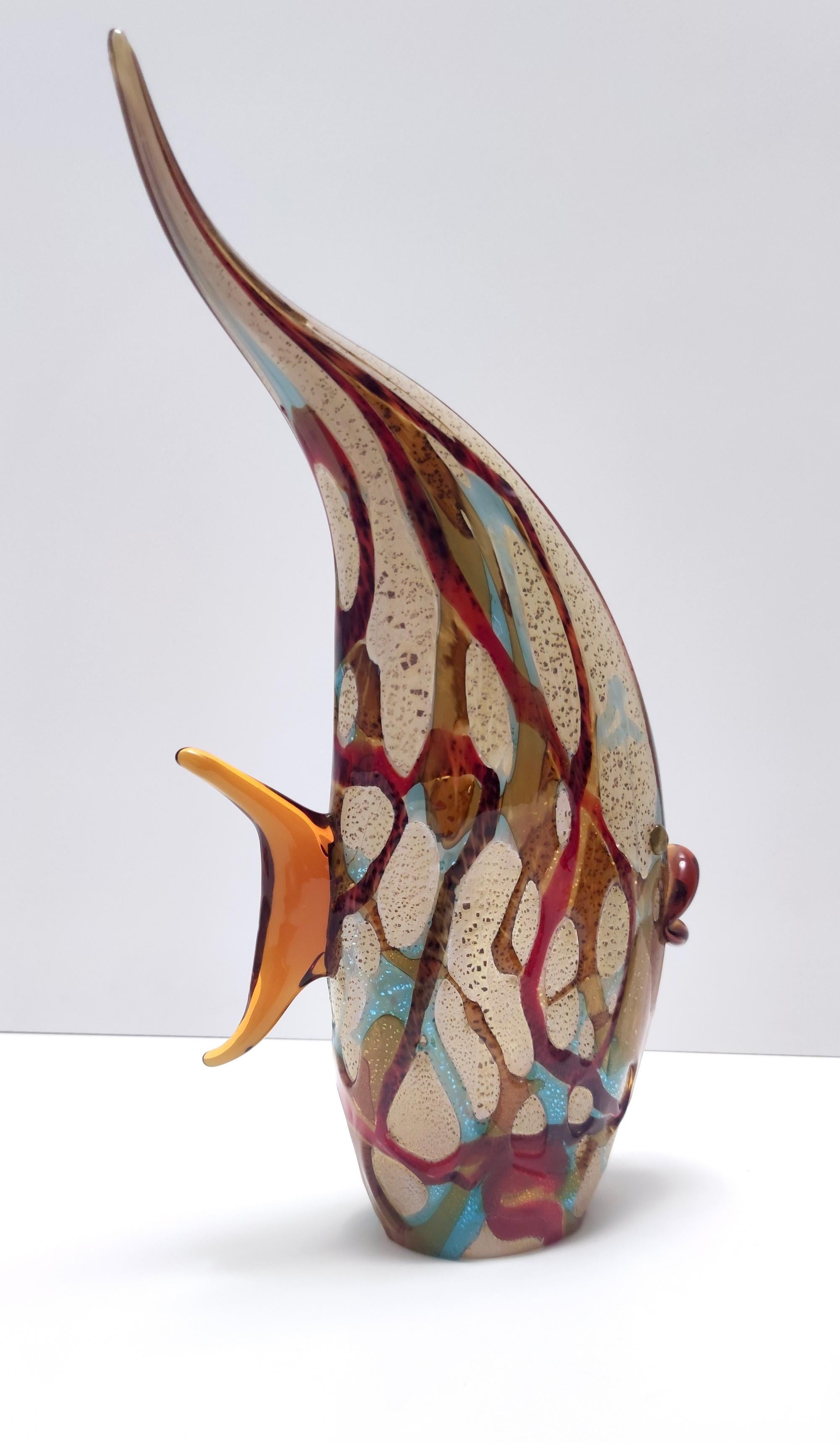 Late 20th Century Postmodern Multicolored Hand Blown Murano Glass Fish Decorative Figure, Italy For Sale