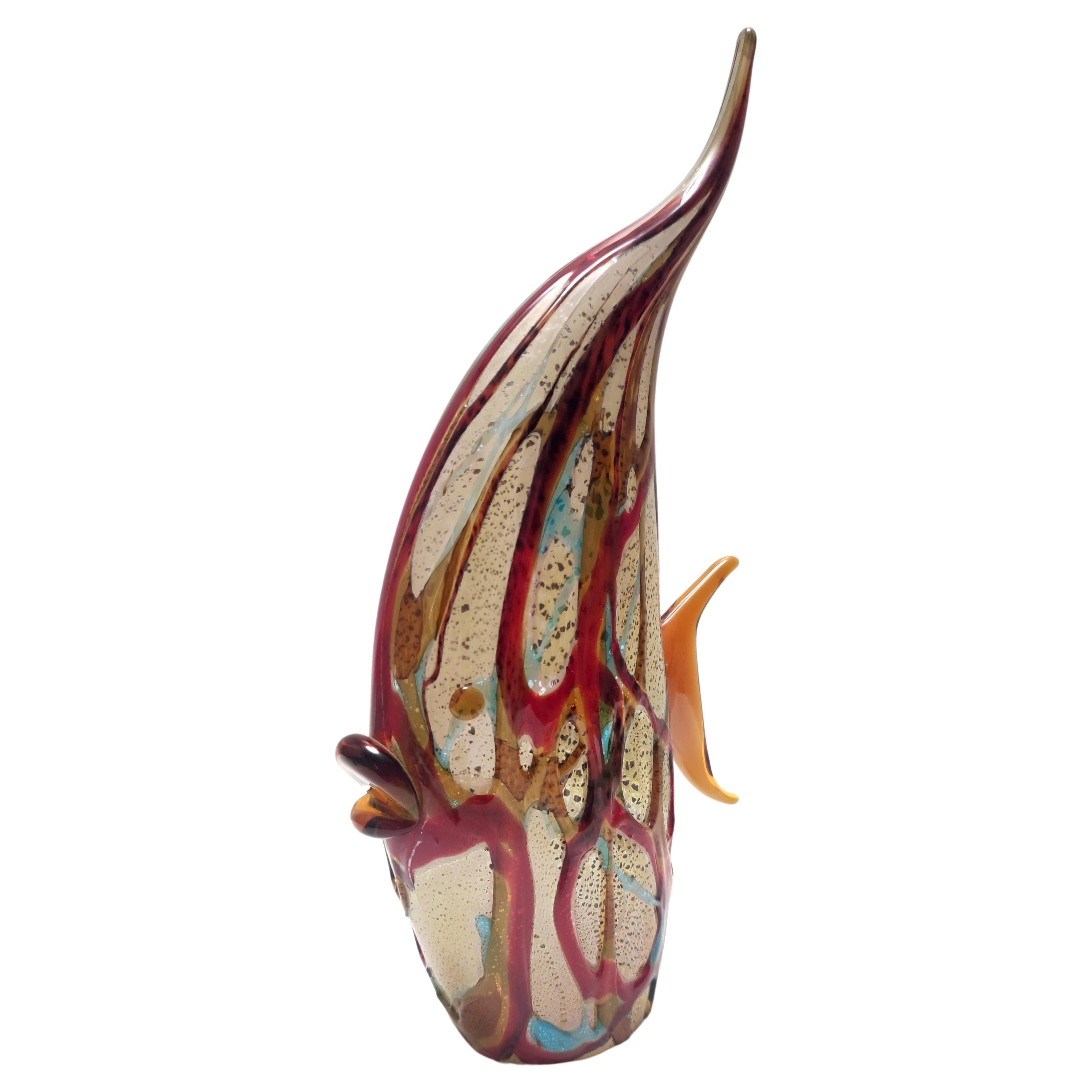 Postmodern Multicolored Hand Blown Murano Glass Fish Decorative Figure, Italy For Sale