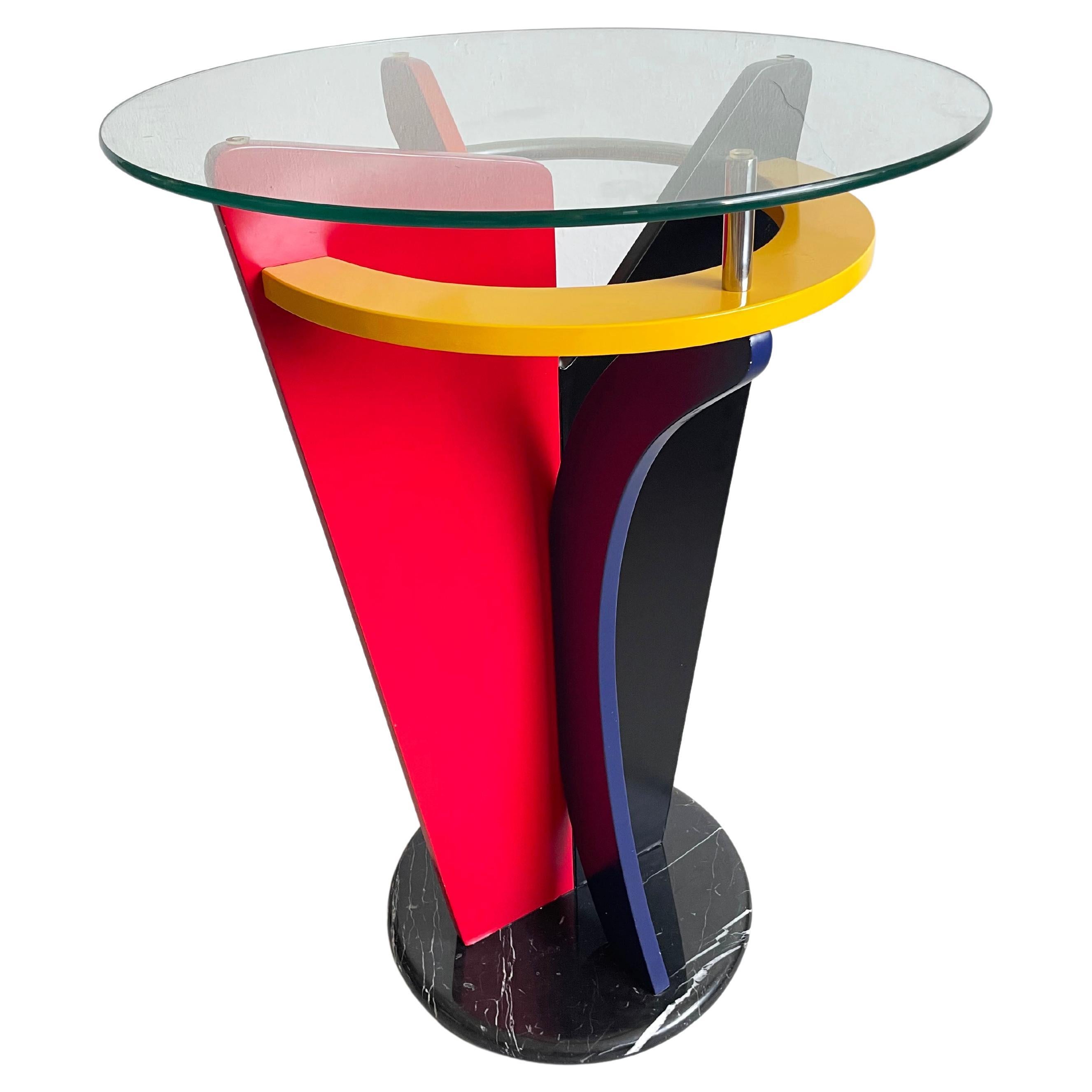 Postmodern Multicolored Italian Memphis Design Pedestal Gueridon Side Table For Sale