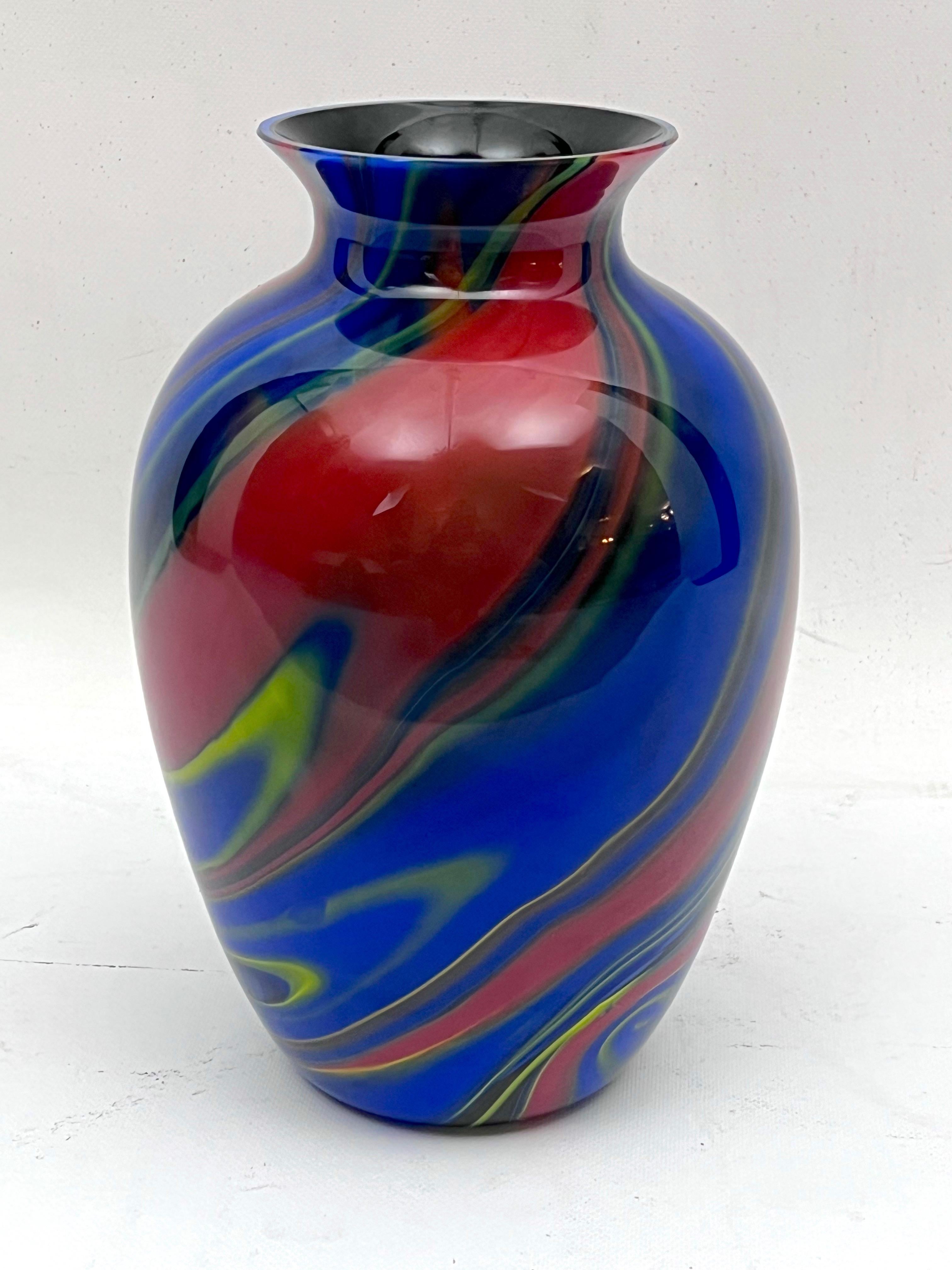 italien Vase postmoderne en verre de Murano multicolore d'Ottavio Missoni, Italie, annes 1980 en vente