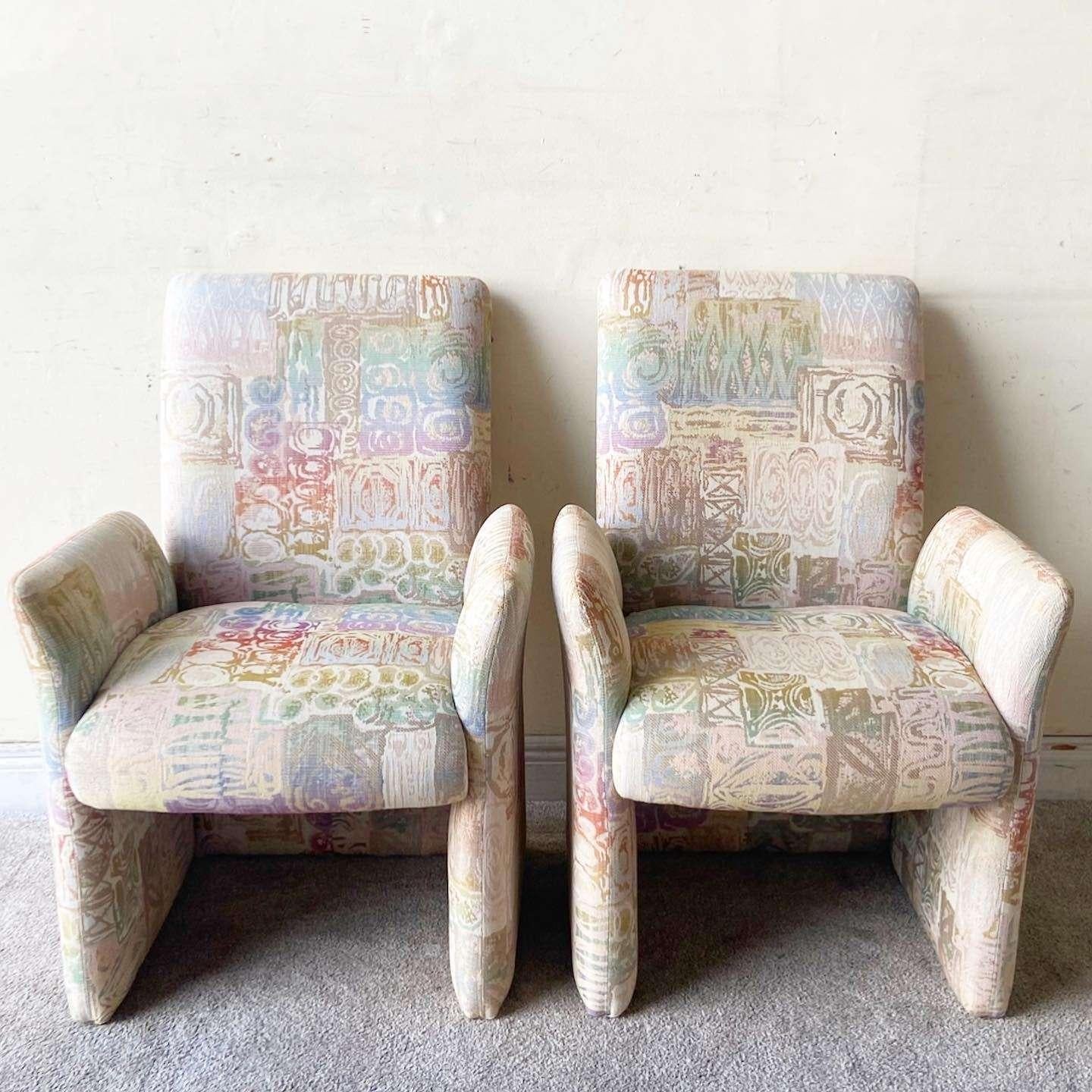 Post-Modern Postmodern Multicolored Sculpted Armchairs With Ottoman For Sale
