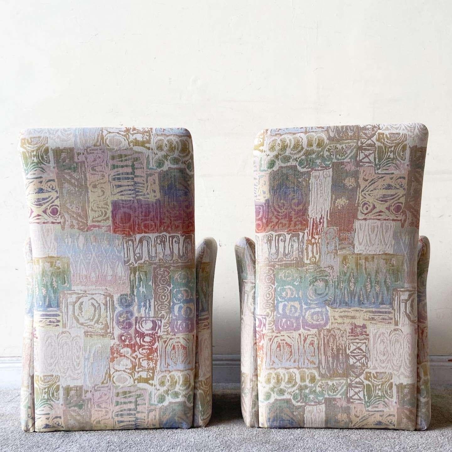 Postmodern Multicolored Sculpted Armchairs With Ottoman In Good Condition For Sale In Delray Beach, FL