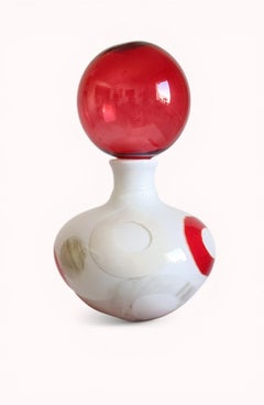 Jarrón posmoderno de botella de cristal de Murano con círculos polícromos abstractos, años 80