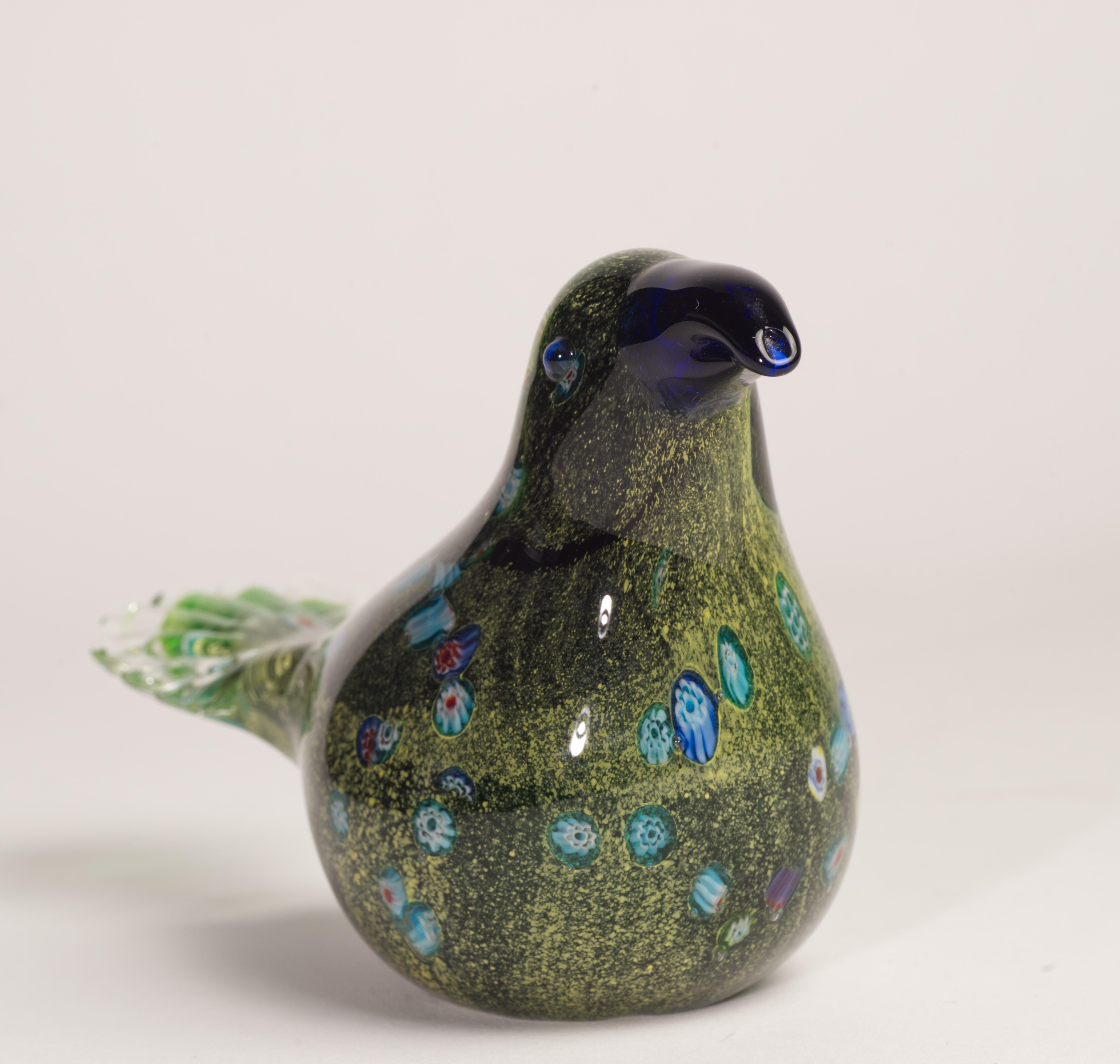Post-Modern Postmodern Murano Glass Millefiori Bird Figurine Paperweight