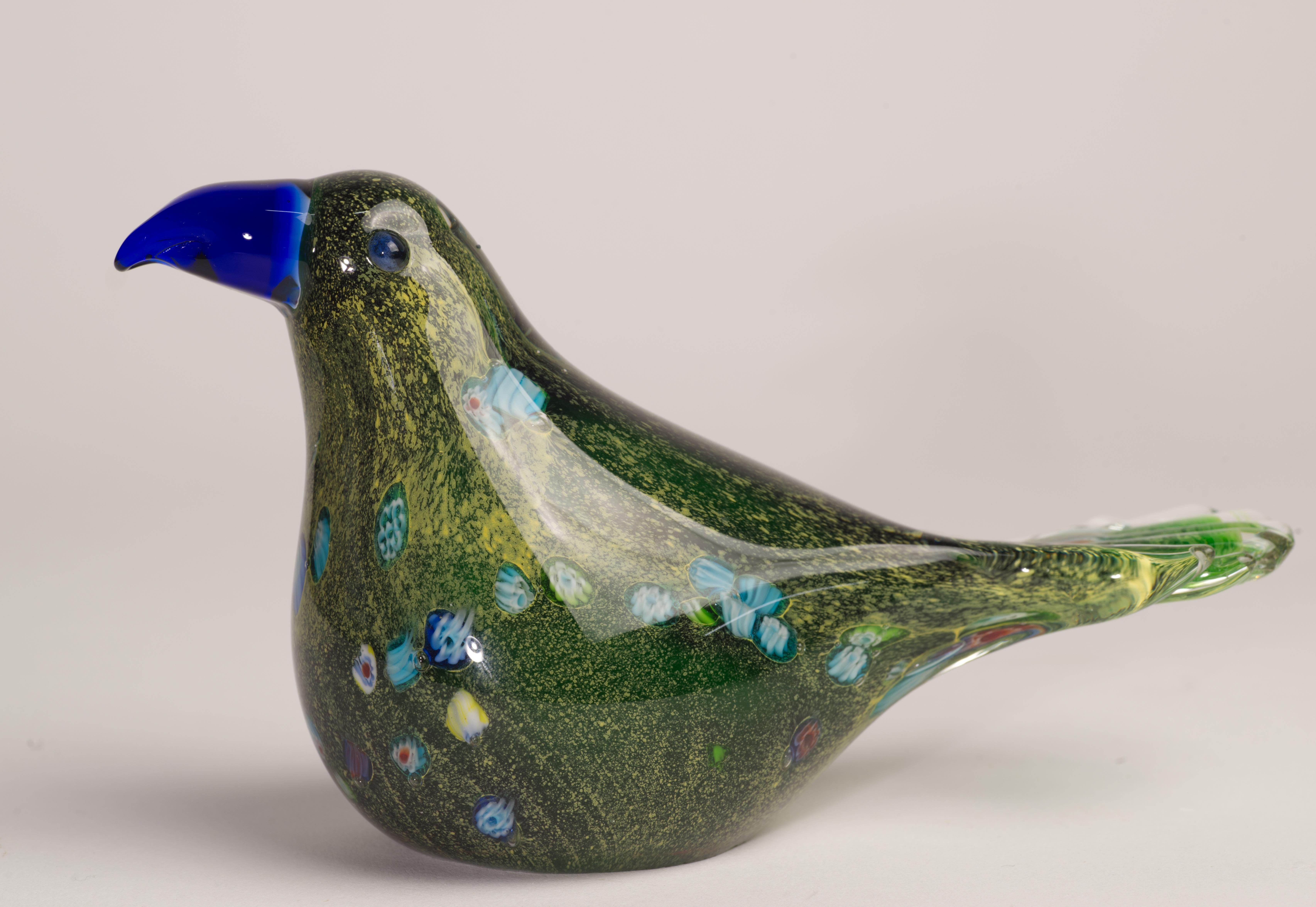 Hand-Crafted Postmodern Murano Glass Millefiori Bird Figurine Paperweight