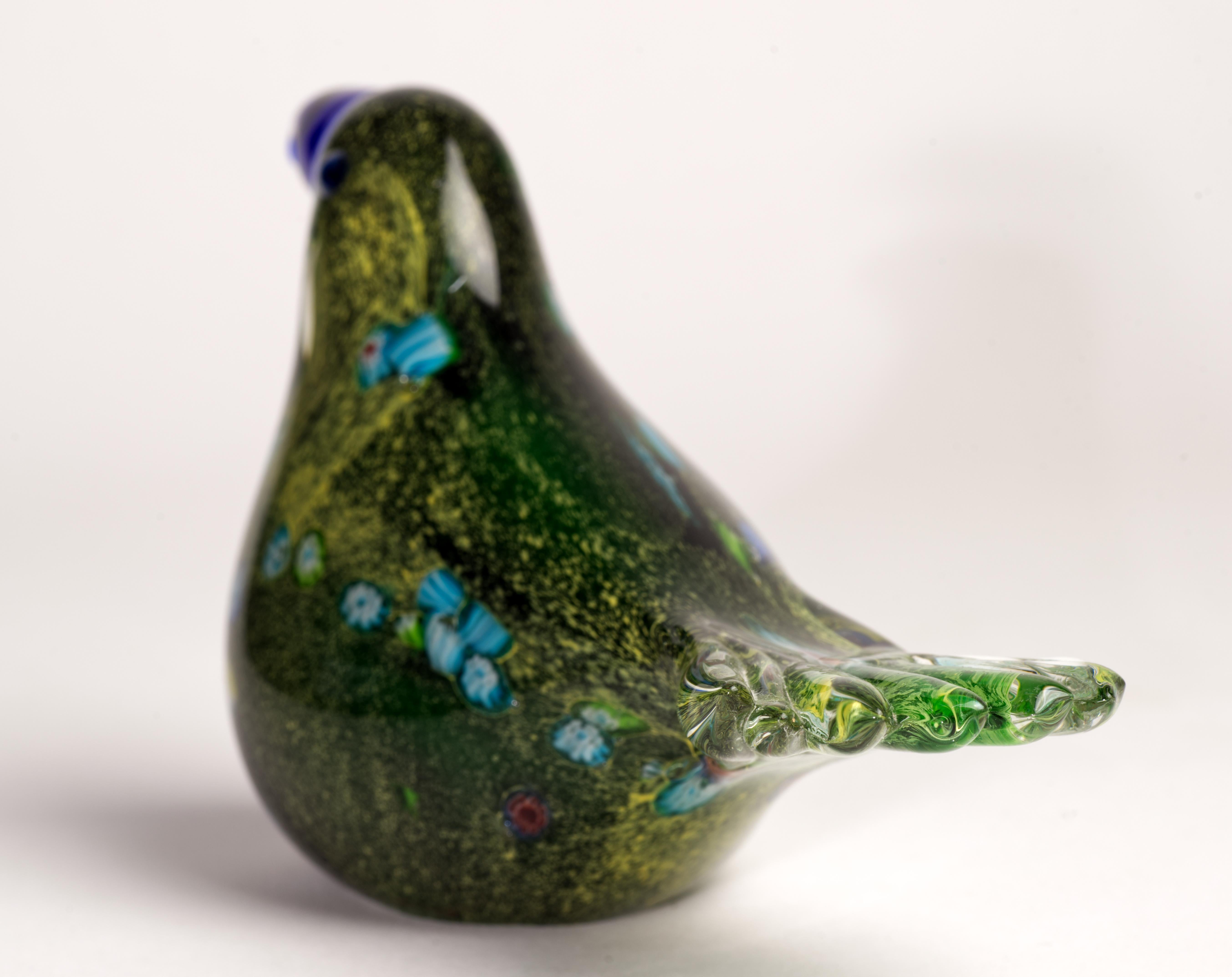 Postmodern Murano Glass Millefiori Bird Figurine Paperweight In Good Condition In Clifton Springs, NY