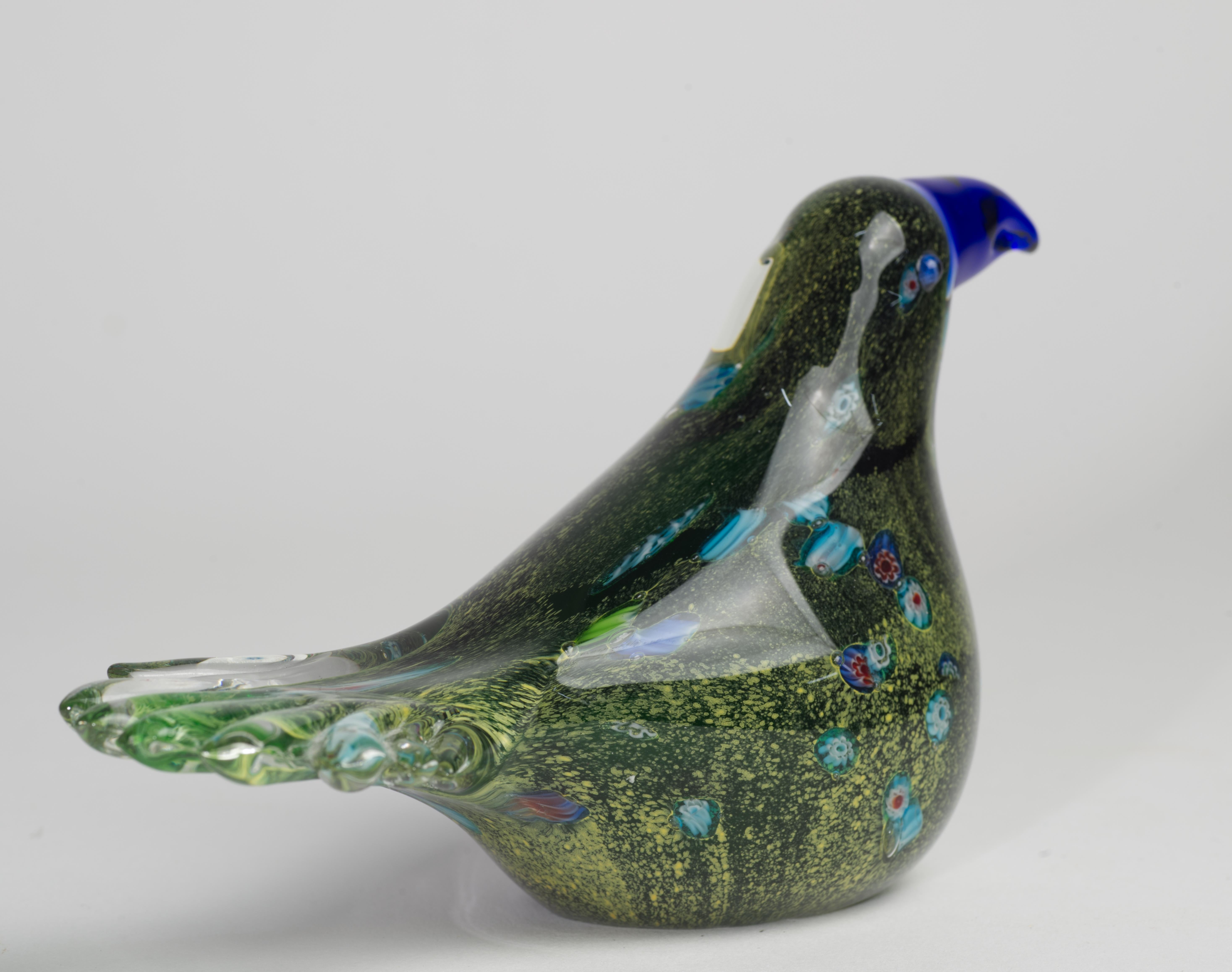 20th Century Postmodern Murano Glass Millefiori Bird Figurine Paperweight