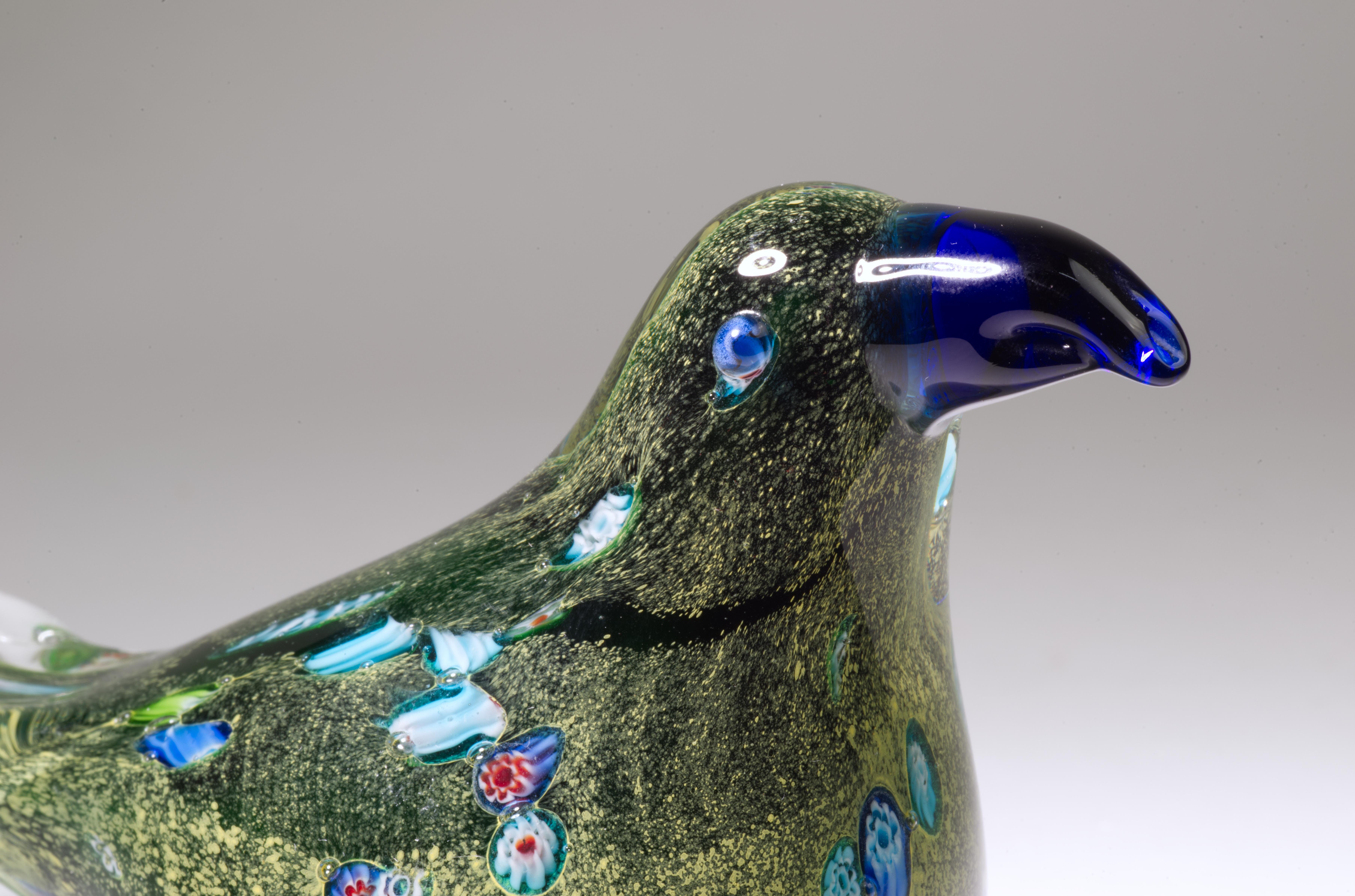 Art Glass Postmodern Murano Glass Millefiori Bird Figurine Paperweight