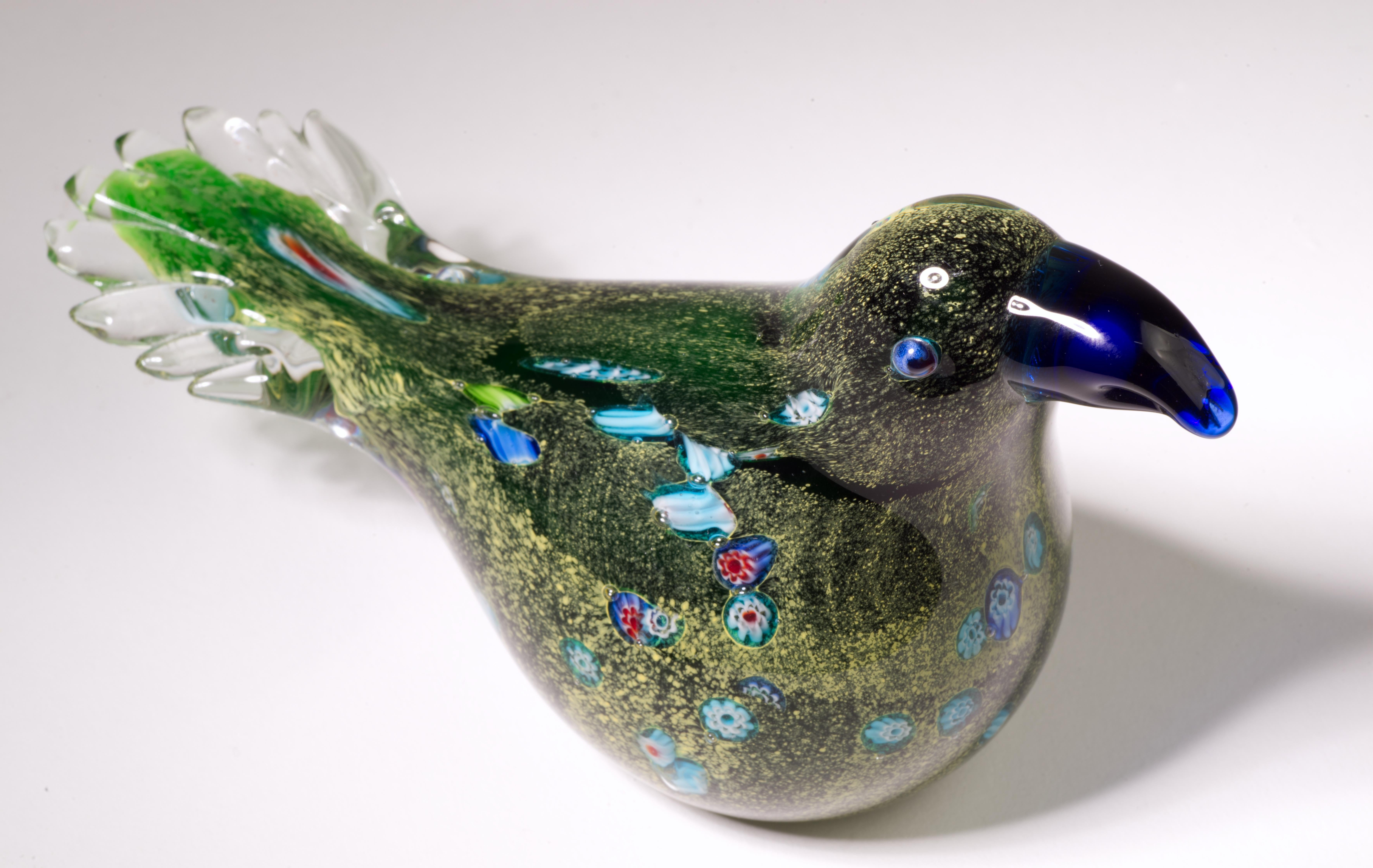 Postmodern Murano Glass Millefiori Bird Figurine Paperweight 1