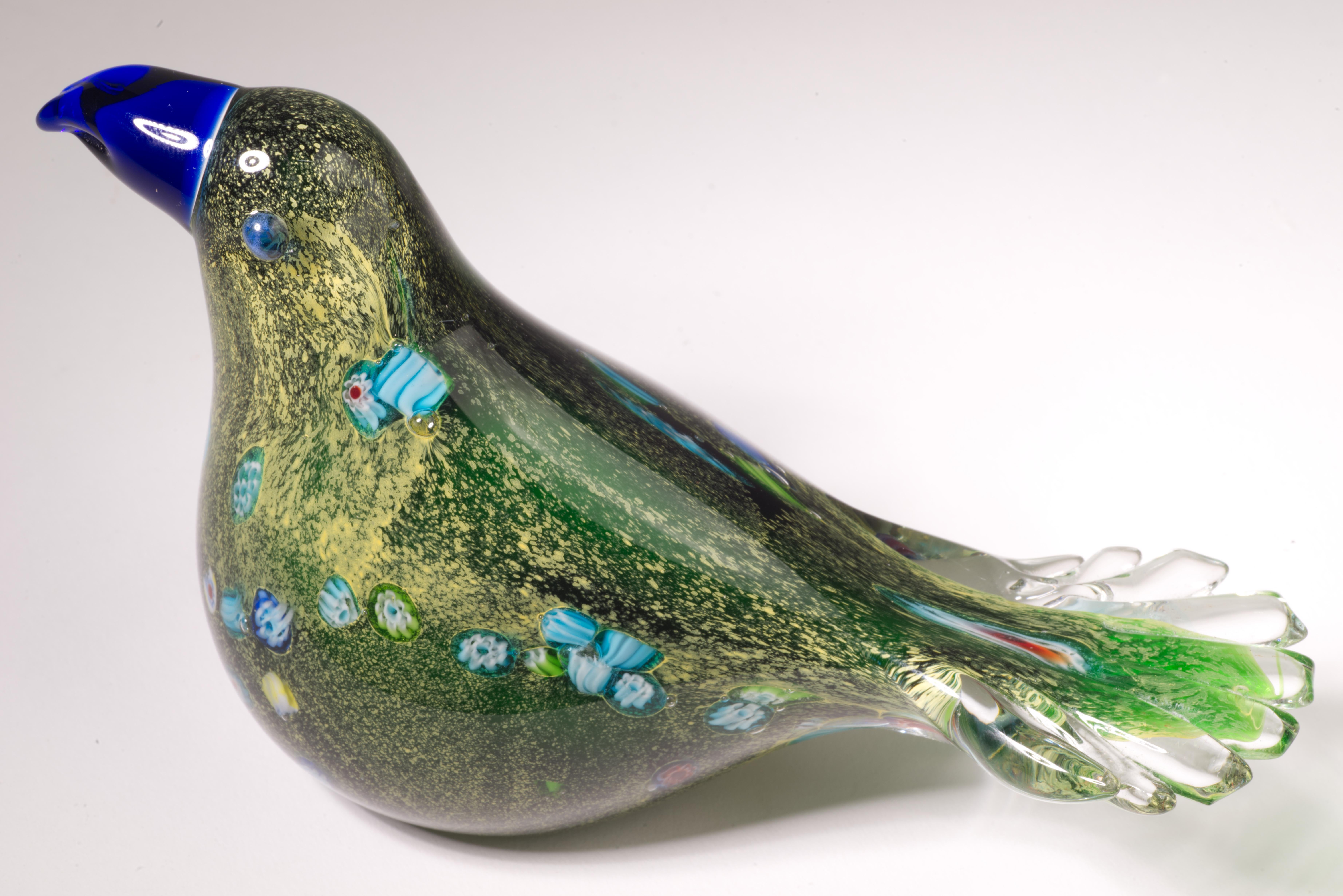 Postmodern Murano Glass Millefiori Bird Figurine Paperweight 2