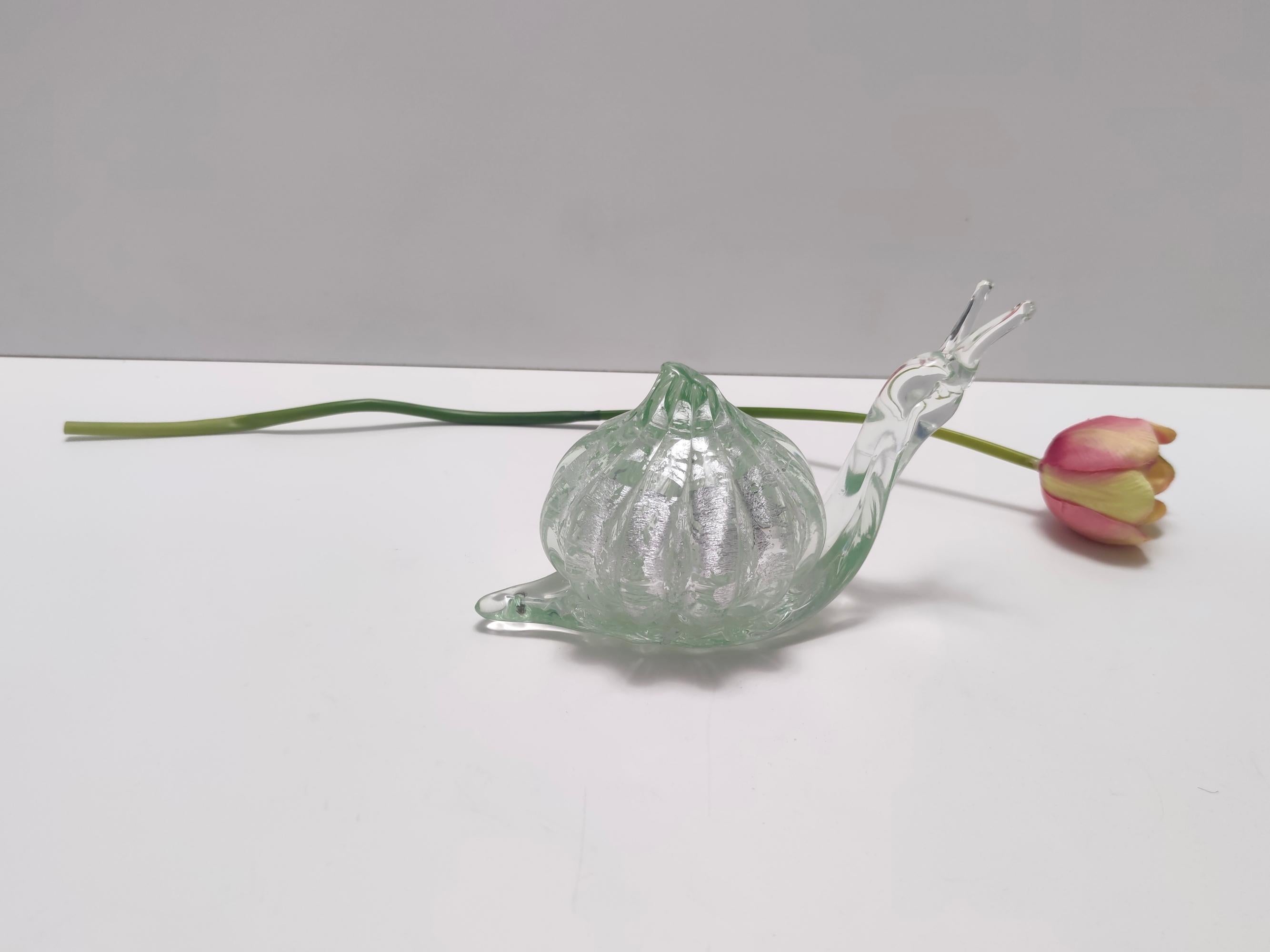 Post-Modern Postmodern Murano Glass Snail Decorative Figure by La Murrina with Silver Flakes