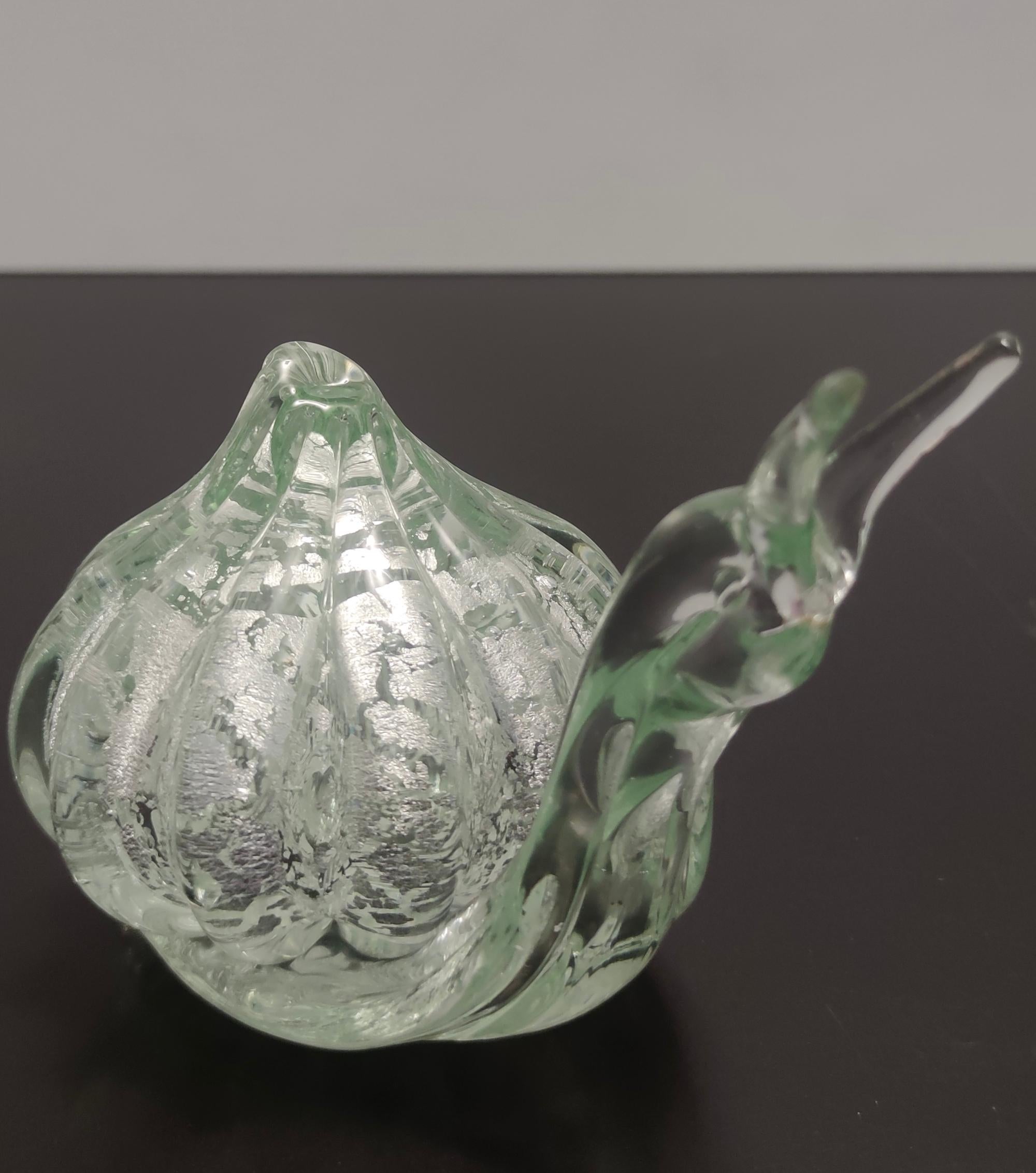 Late 20th Century Postmodern Murano Glass Snail Decorative Figure by La Murrina with Silver Flakes