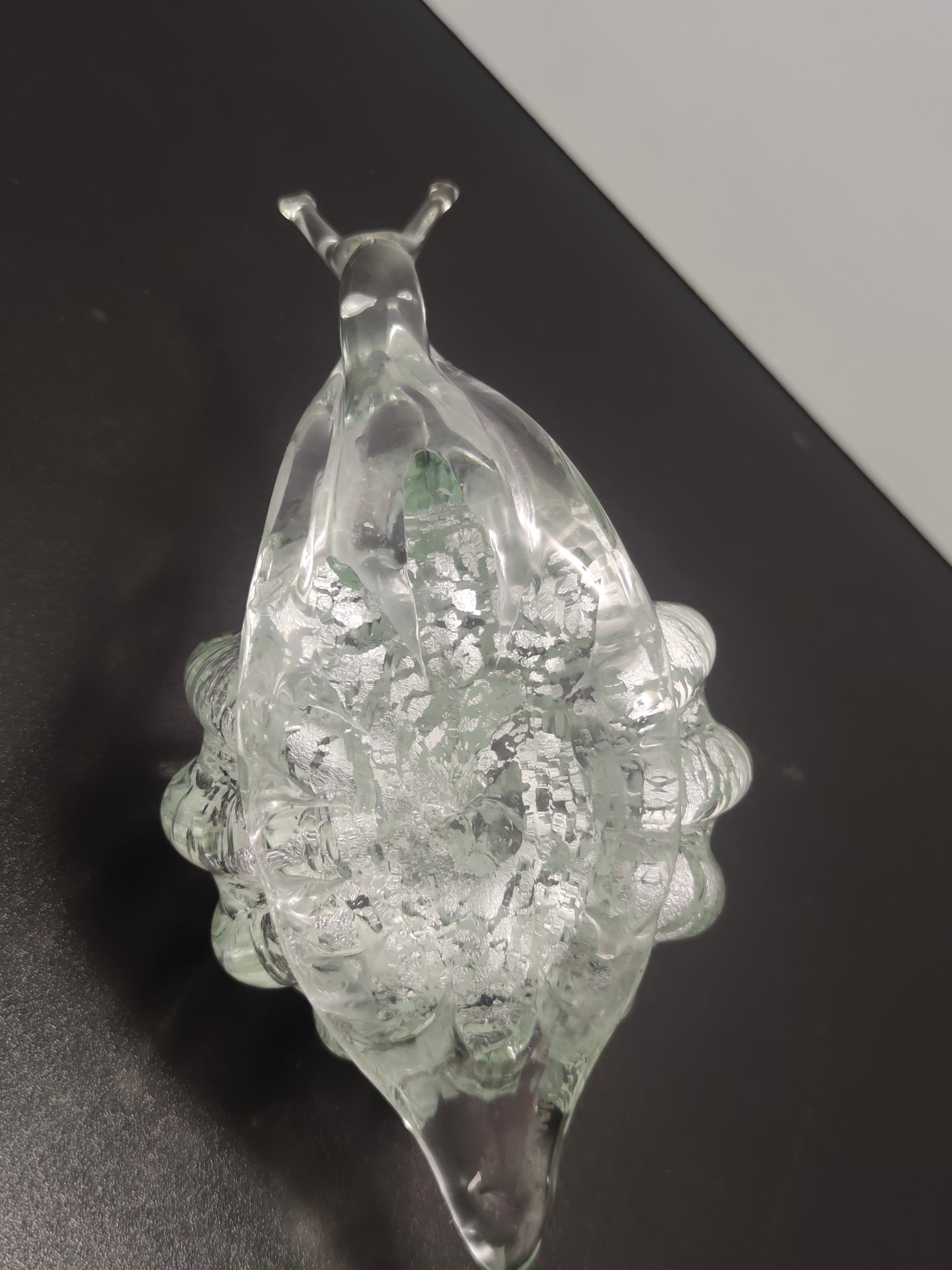 Postmodern Murano Glass Snail Decorative Figure by La Murrina with Silver Flakes 1
