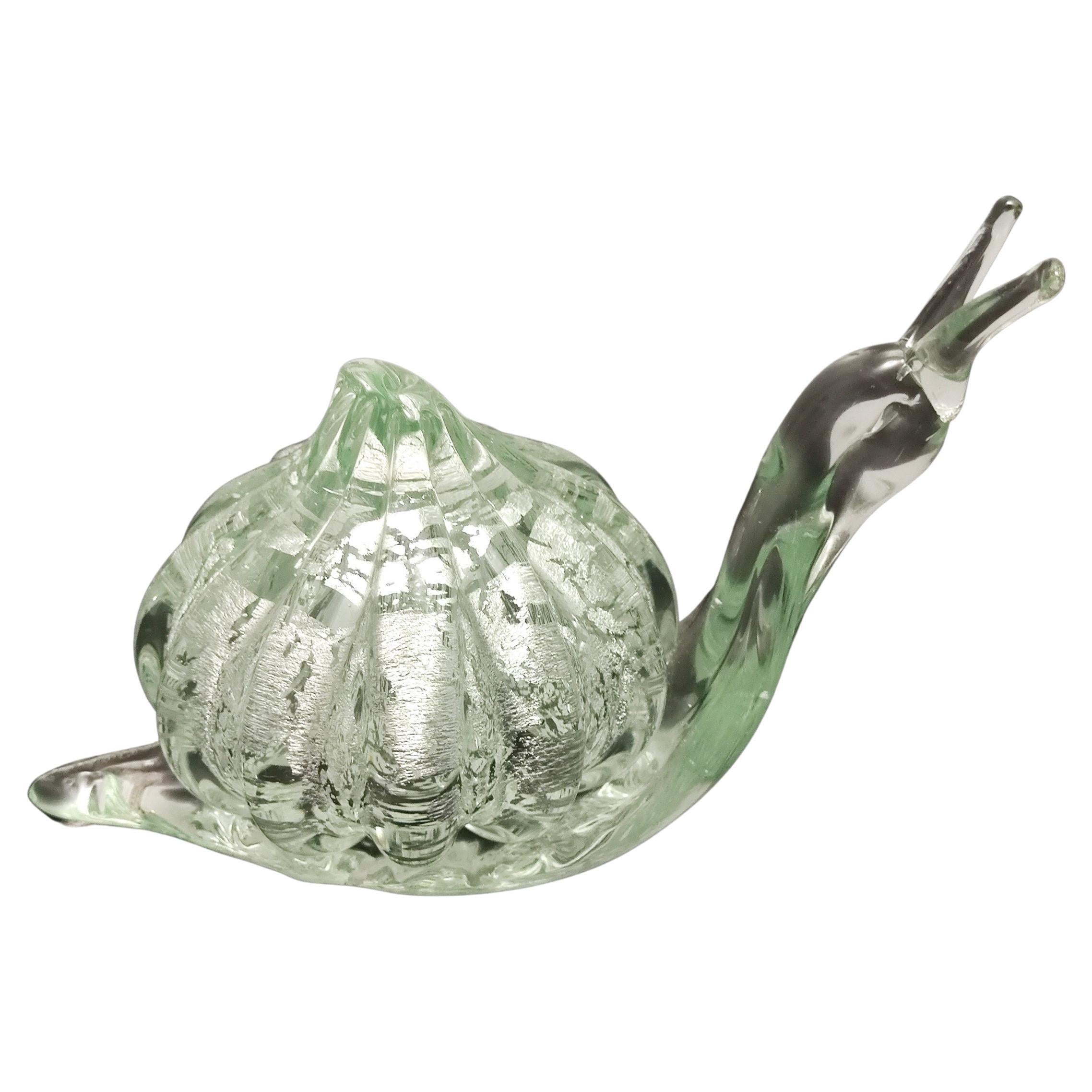 Postmodern Murano Glass Snail Decorative Figure by La Murrina with Silver Flakes