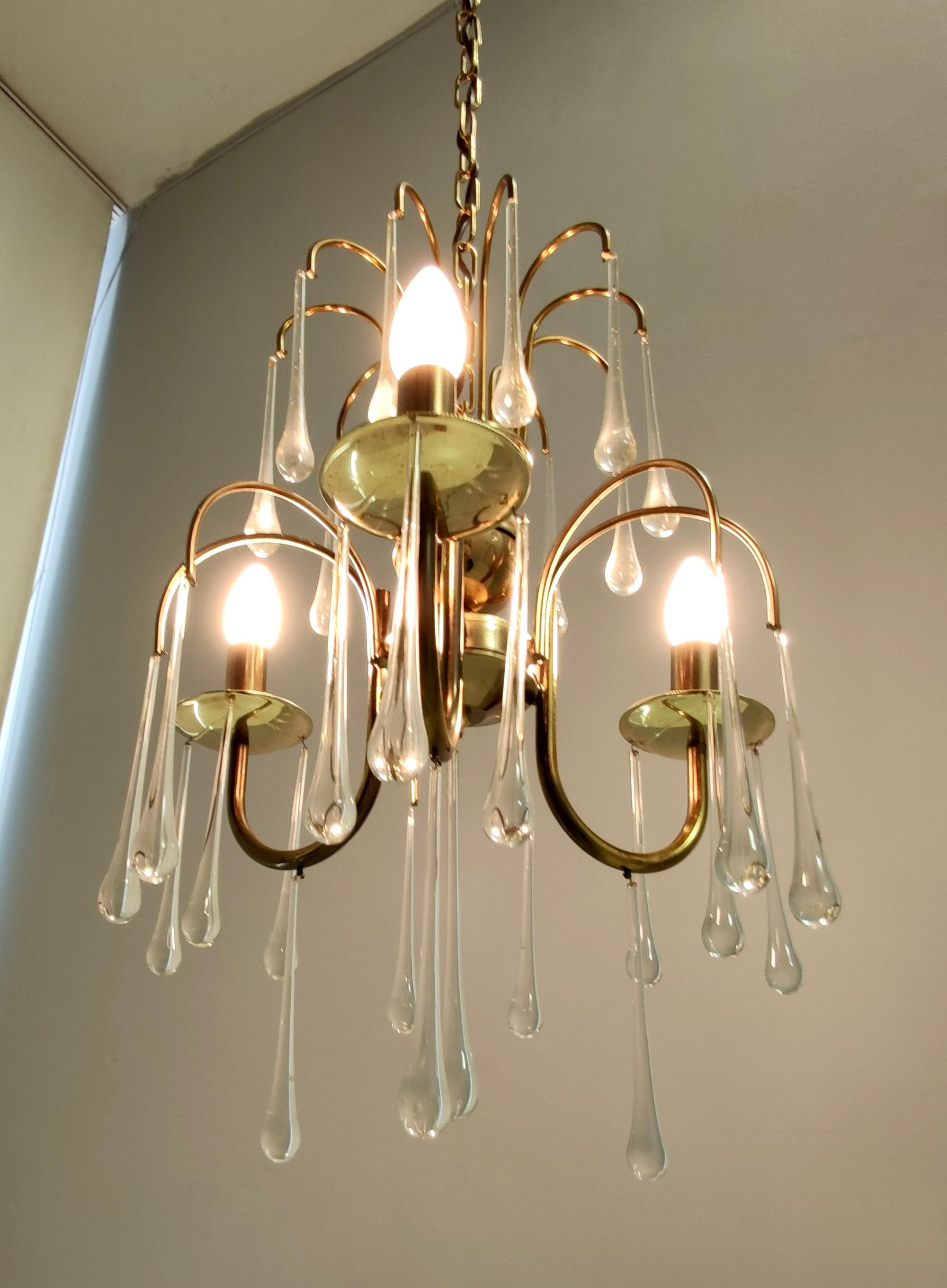 Lustre postmoderne en verre de Murano en forme de goutte d'eau dans le style de Venini, Italie en vente 9