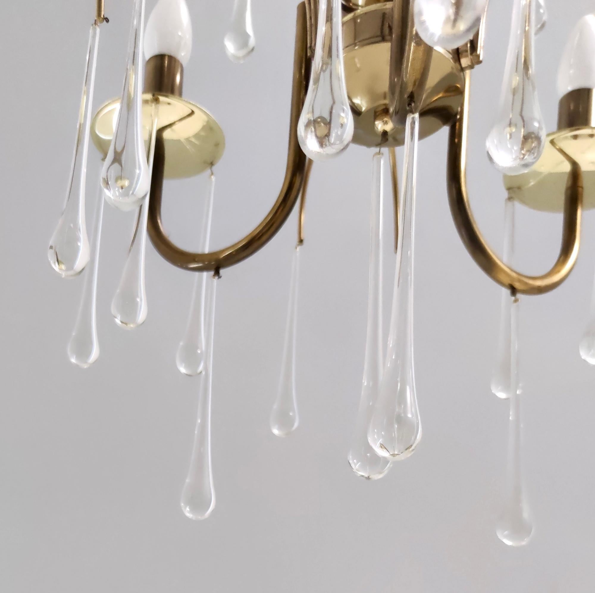italien Lustre postmoderne en verre de Murano en forme de goutte d'eau dans le style de Venini, Italie en vente