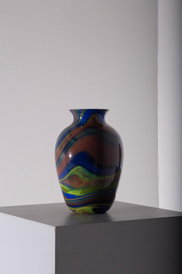 Grand Vase Missoni En Verre De Murano – Design Italien Vintage Années 80 – Multicolore
