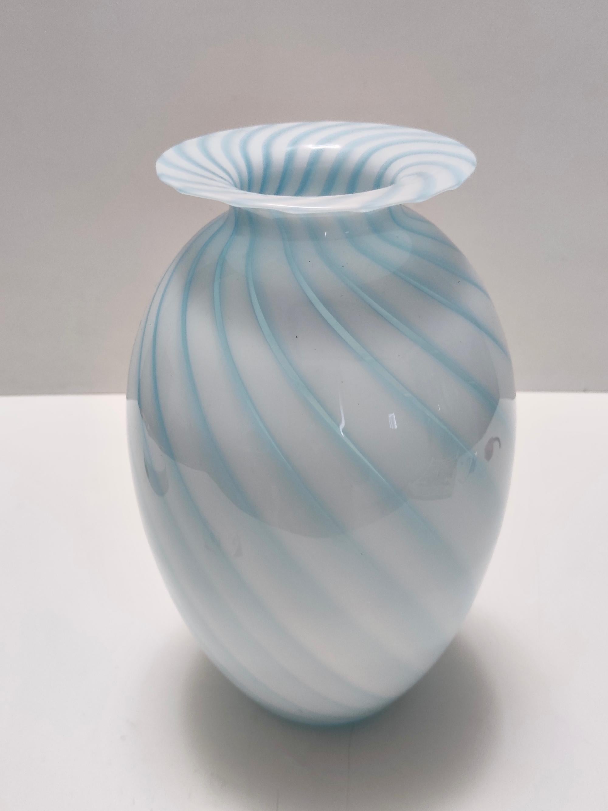 Postmodern Murano Glass Vase with Light Blue and White Canes, Italy For Sale 1