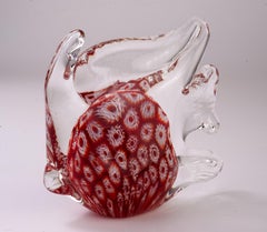 Postmodern Murano Millefiori Glass Fish Figurine Paperweight Red