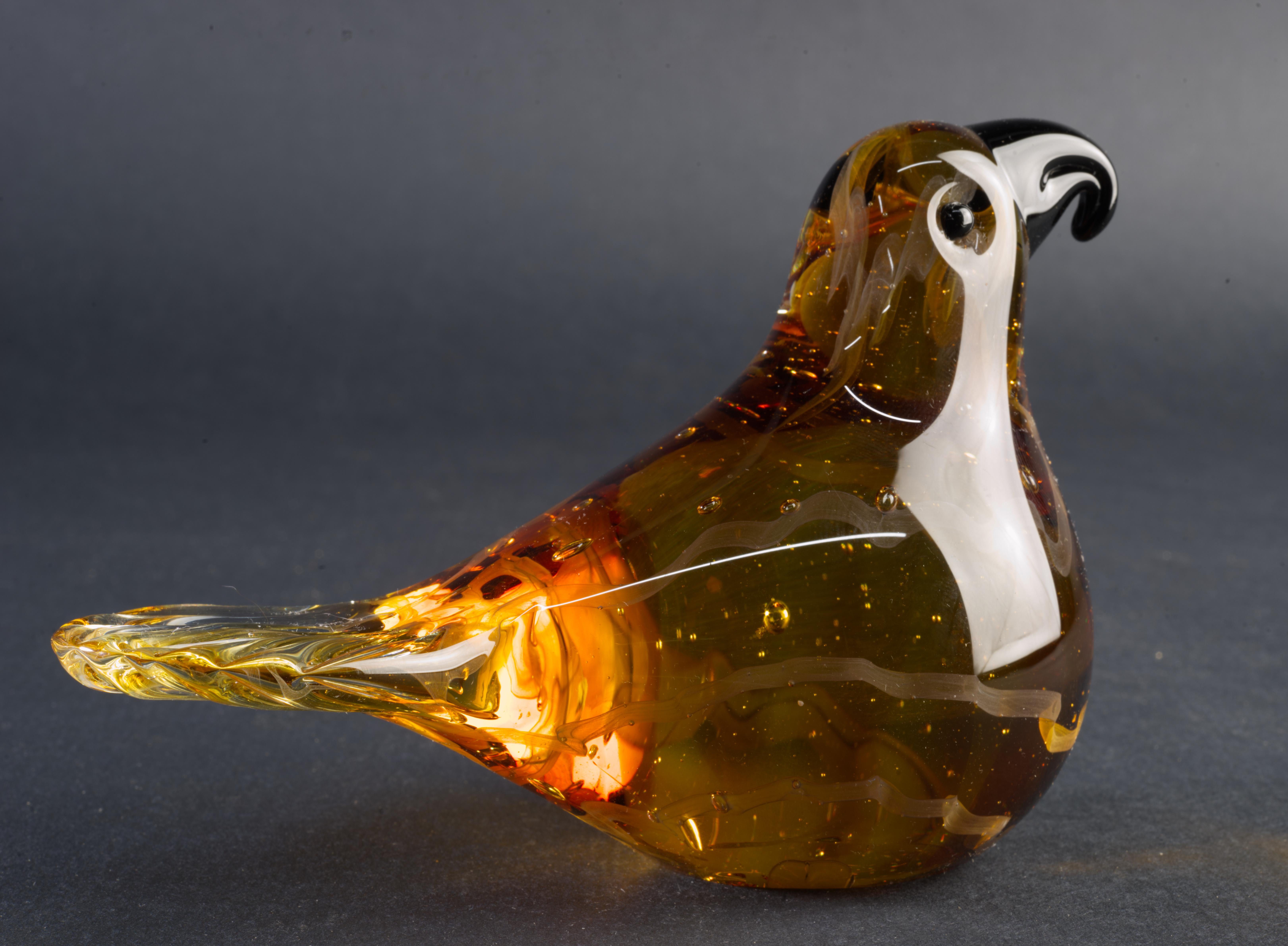 Post-Modern Postmodern Murano Glass Amber Bird Figurine Paperweight For Sale