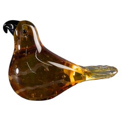 Postmodern Murano Sommerso Glass Bird Figurine Paperweight Green Amber