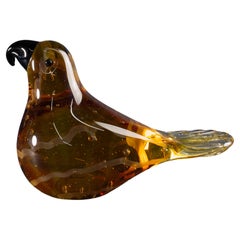 Vintage Postmodern Murano Sommerso Glass Bird Figurine Paperweight Green Amber