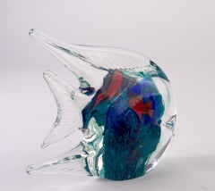 Postmodern Murano Sommerso Glass Fish Figurine Paperweight