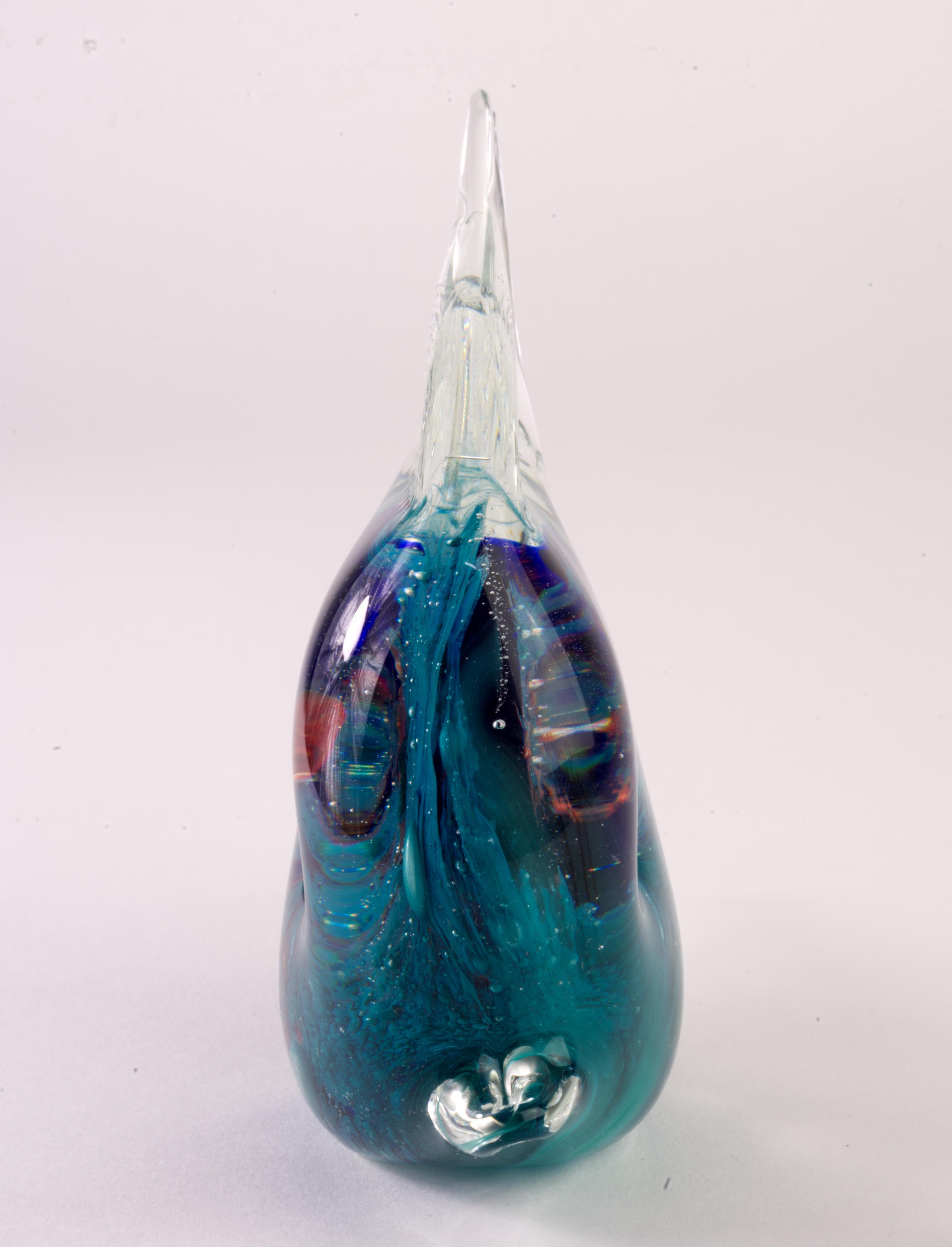 Italian Postmodern Murano Sommerso Glass Fish Figurine Paperweight For Sale