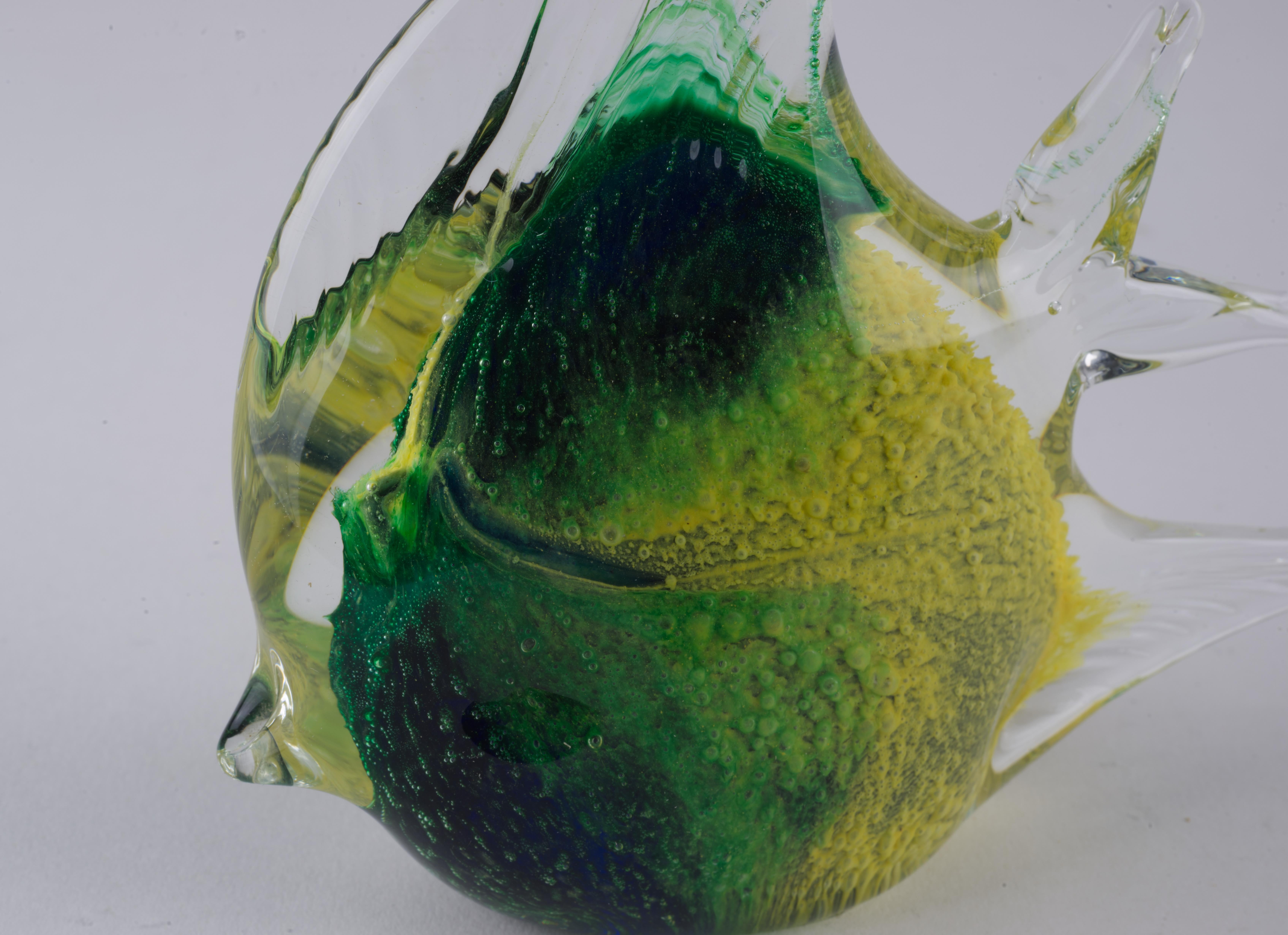 Art Glass Postmodern Murano Sommerso Glass Fish Figurine Paperweight