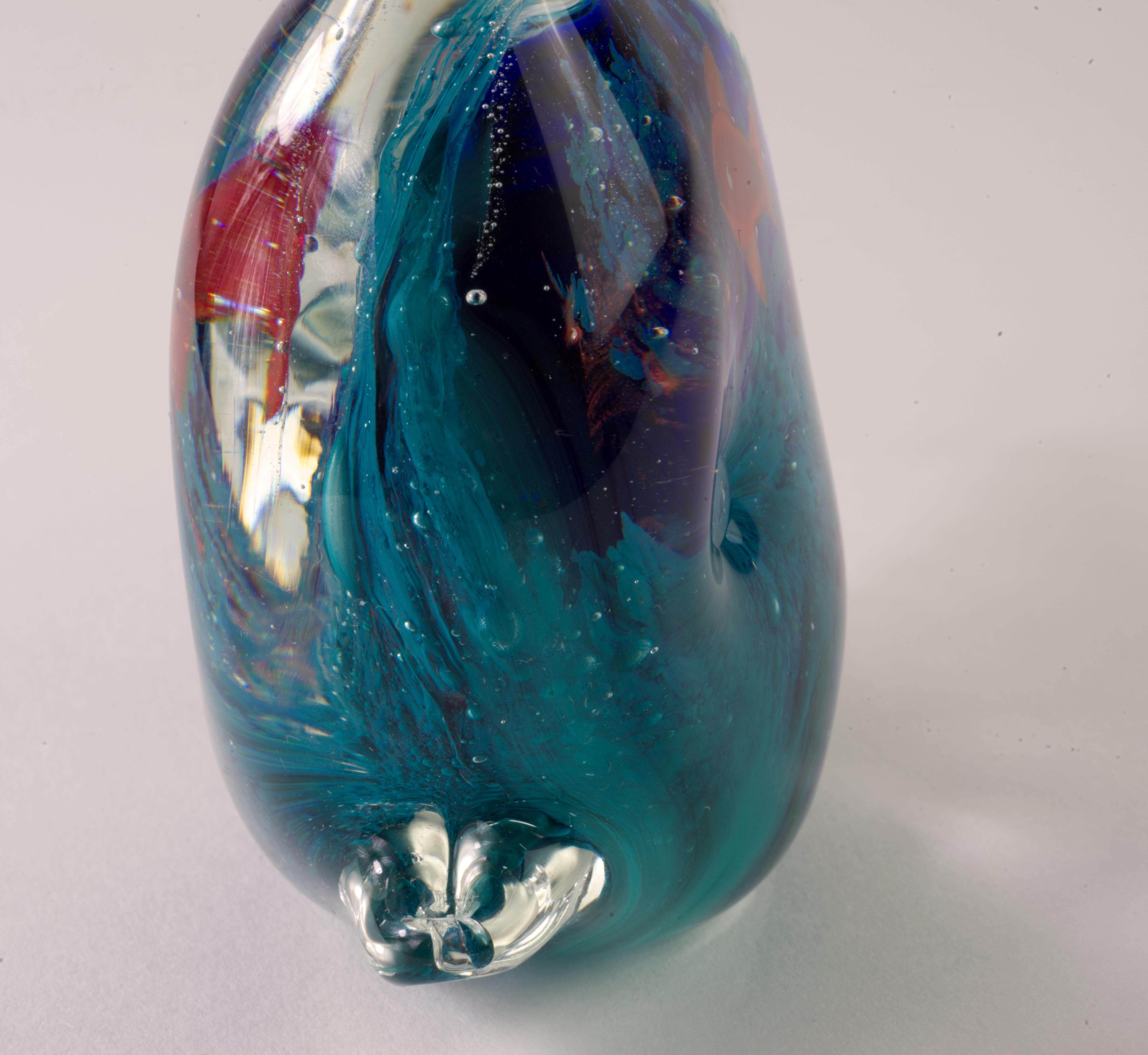 Late 20th Century Postmodern Murano Sommerso Glass Fish Figurine Paperweight For Sale