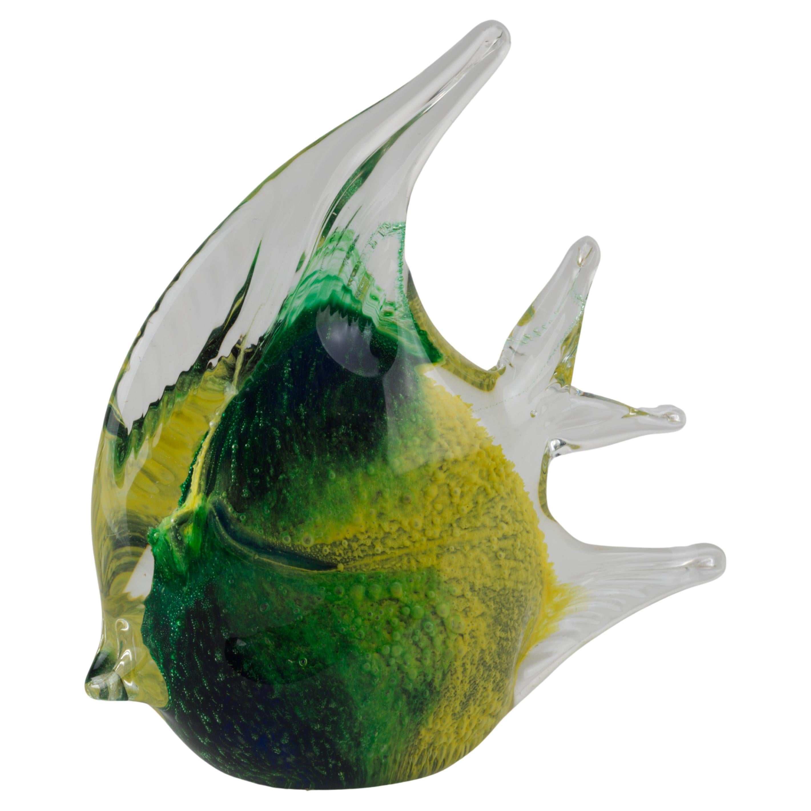 Postmodern Murano Sommerso Glass Fish Figurine Paperweight For Sale
