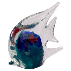 Vintage Postmodern Murano Sommerso Glass Fish Figurine Paperweight