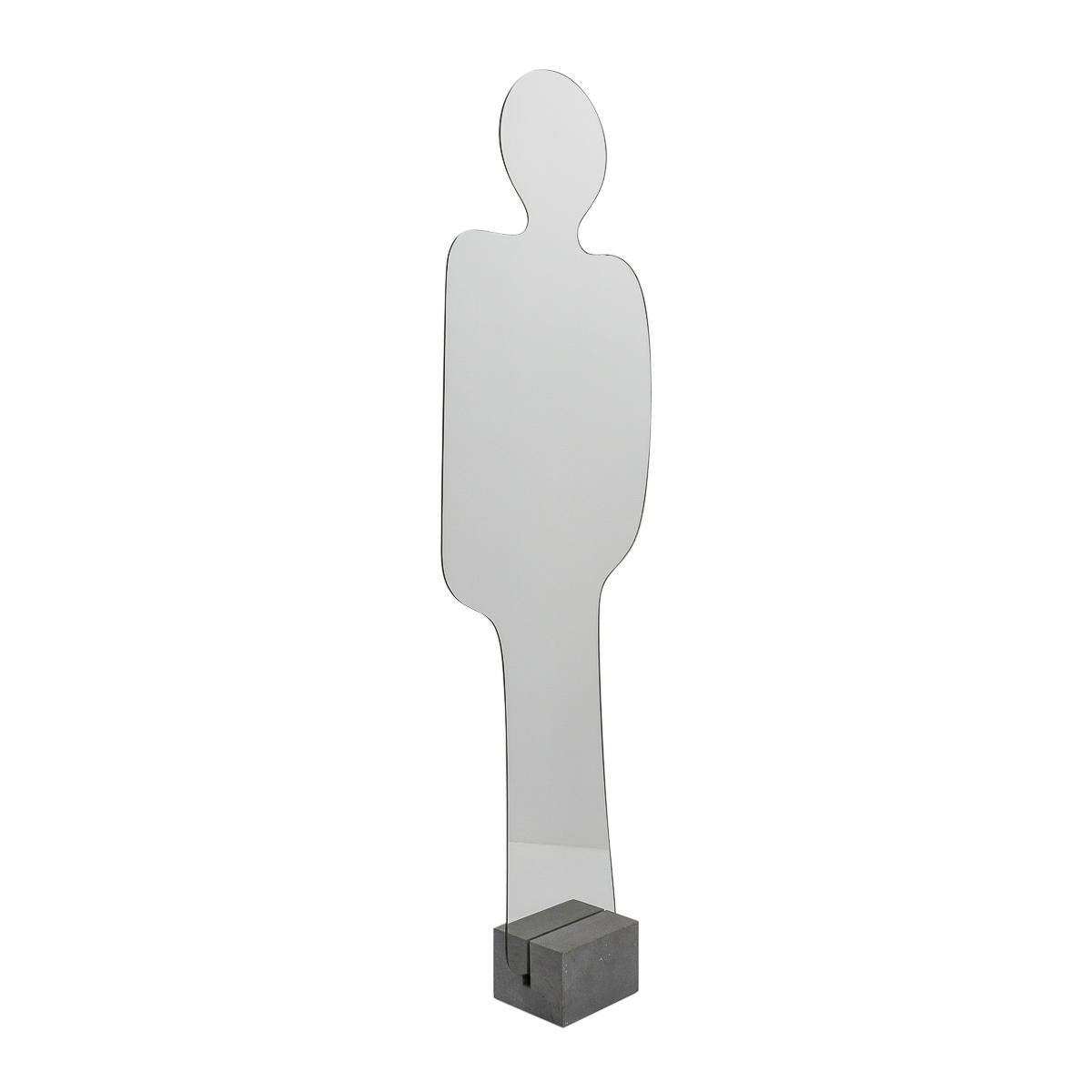 Human silhouette-shaped mirror or valet stand “Narcisio” by the French fashion designer Pierre Cardin for Acerbis, Italy.

The plastic-backed mirror is placed in the heavy concrete base, where it measures an impressive 180 cm height. 


