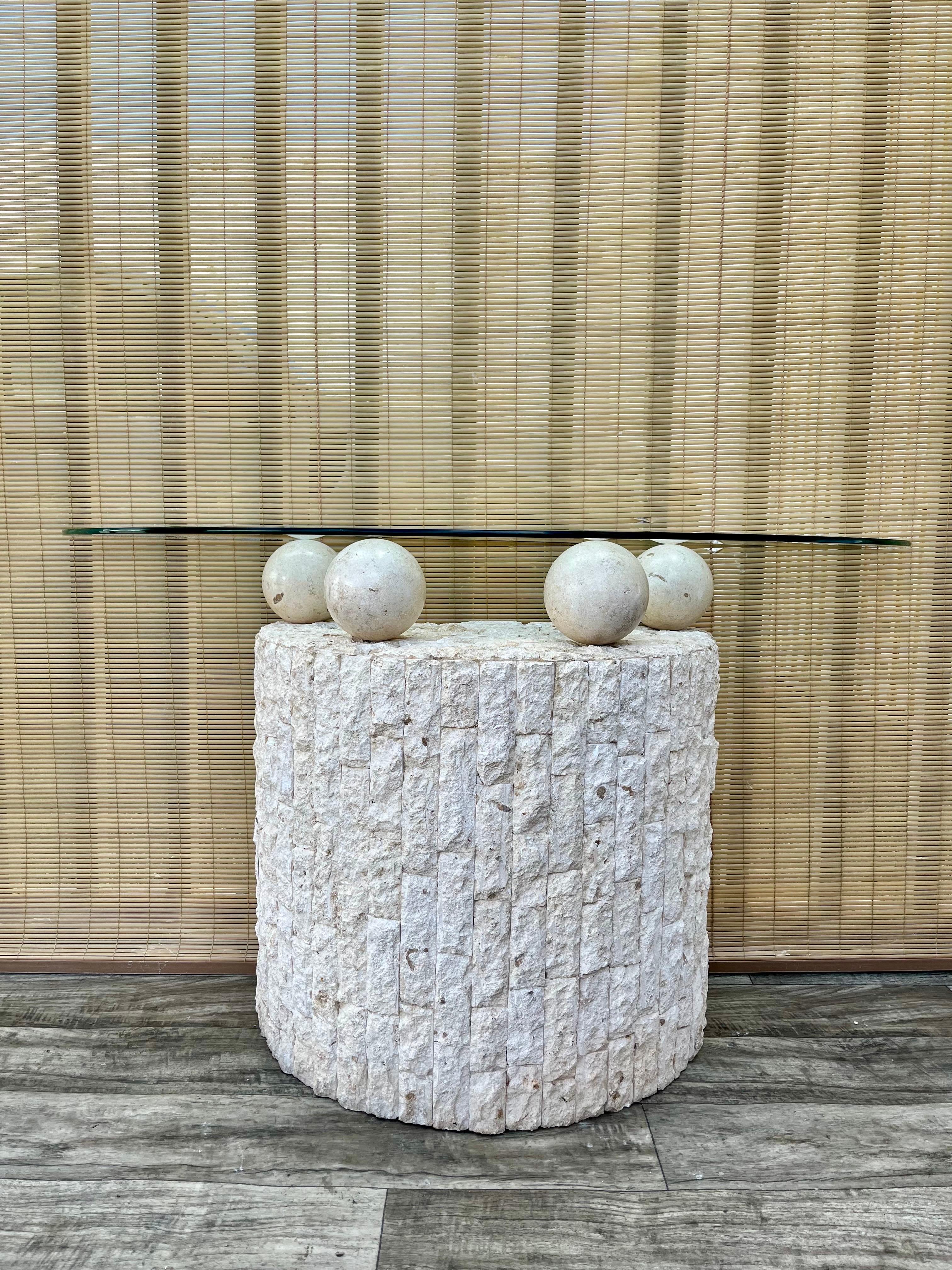 Postmodern Natural Mactan Stone Entry Console Table With Wall Mirror. C 1990s For Sale 4
