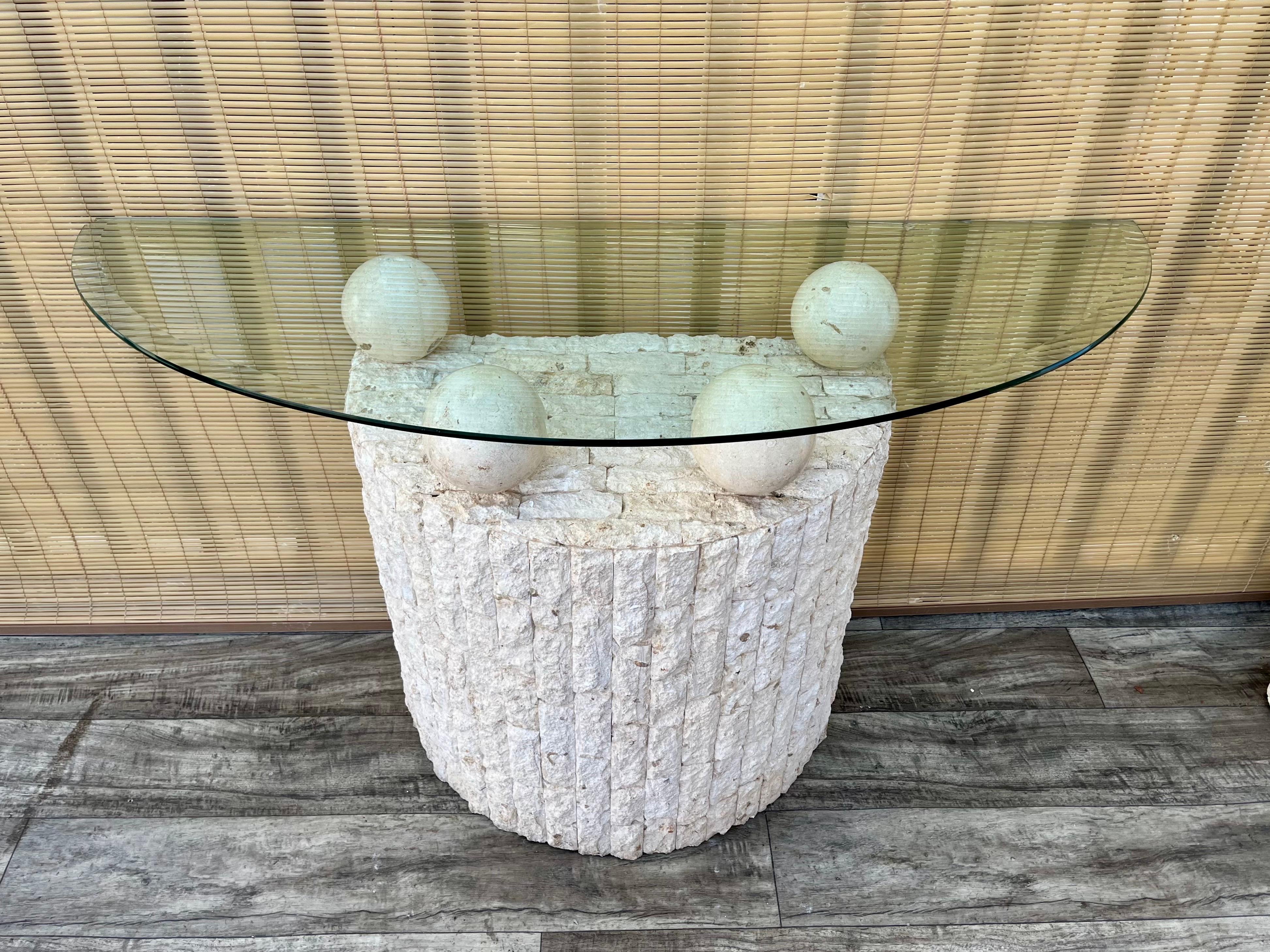 Postmodern Natural Mactan Stone Entry Console Table With Wall Mirror. C 1990s For Sale 5