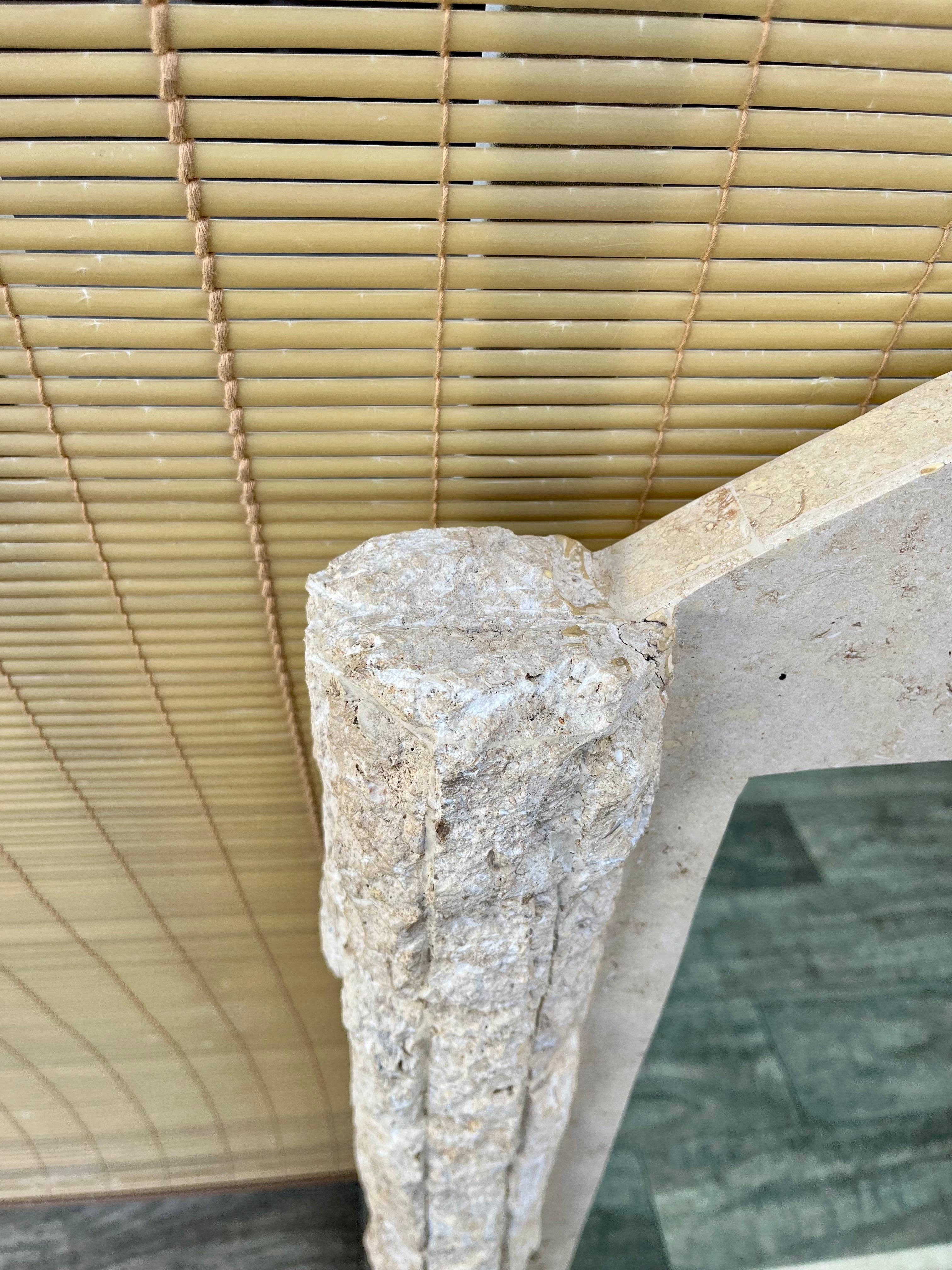 Postmodern Natural Mactan Stone Entry Console Table With Wall Mirror. C 1990s For Sale 8