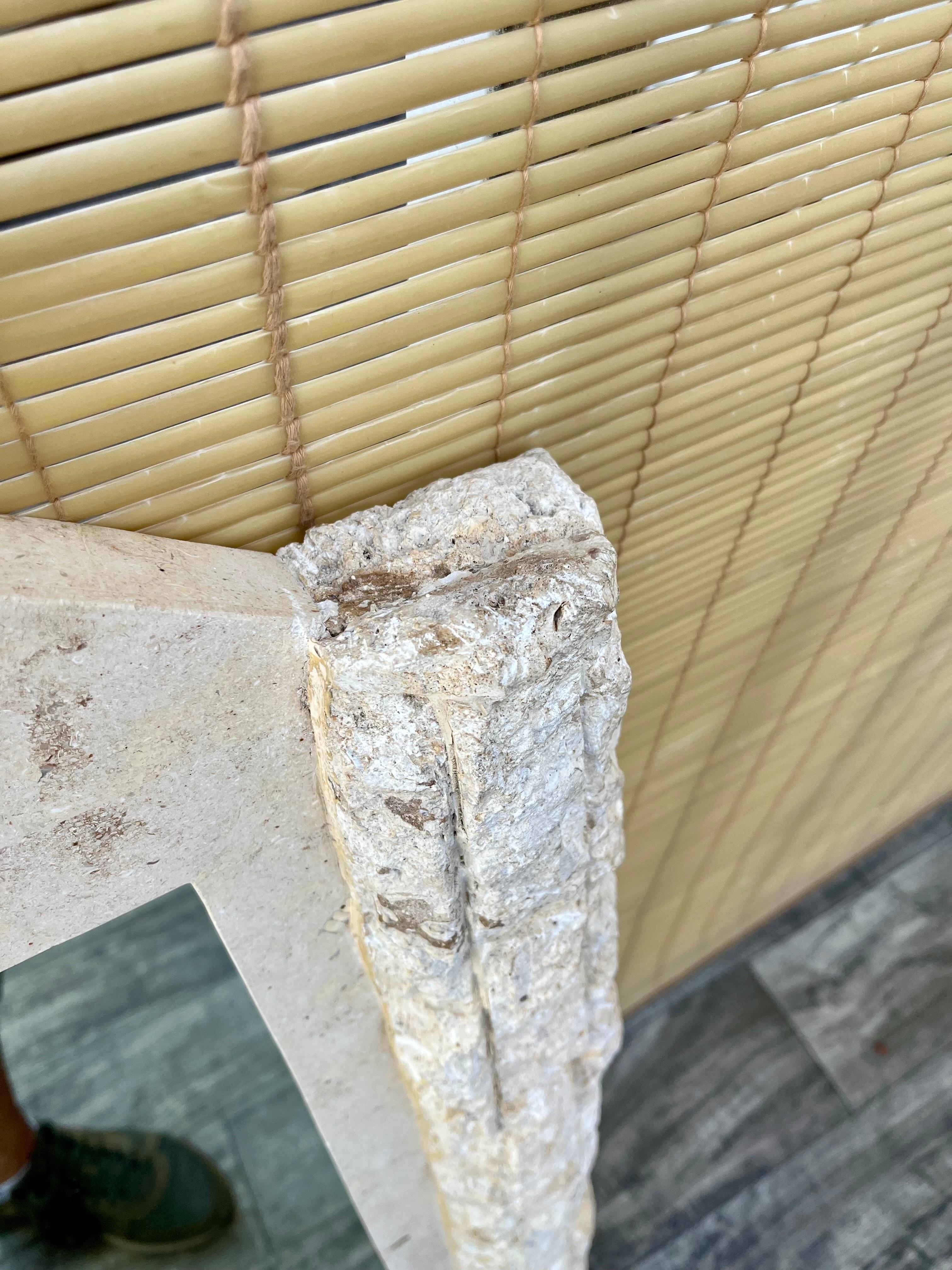 Postmodern Natural Mactan Stone Entry Console Table With Wall Mirror. C 1990s For Sale 9