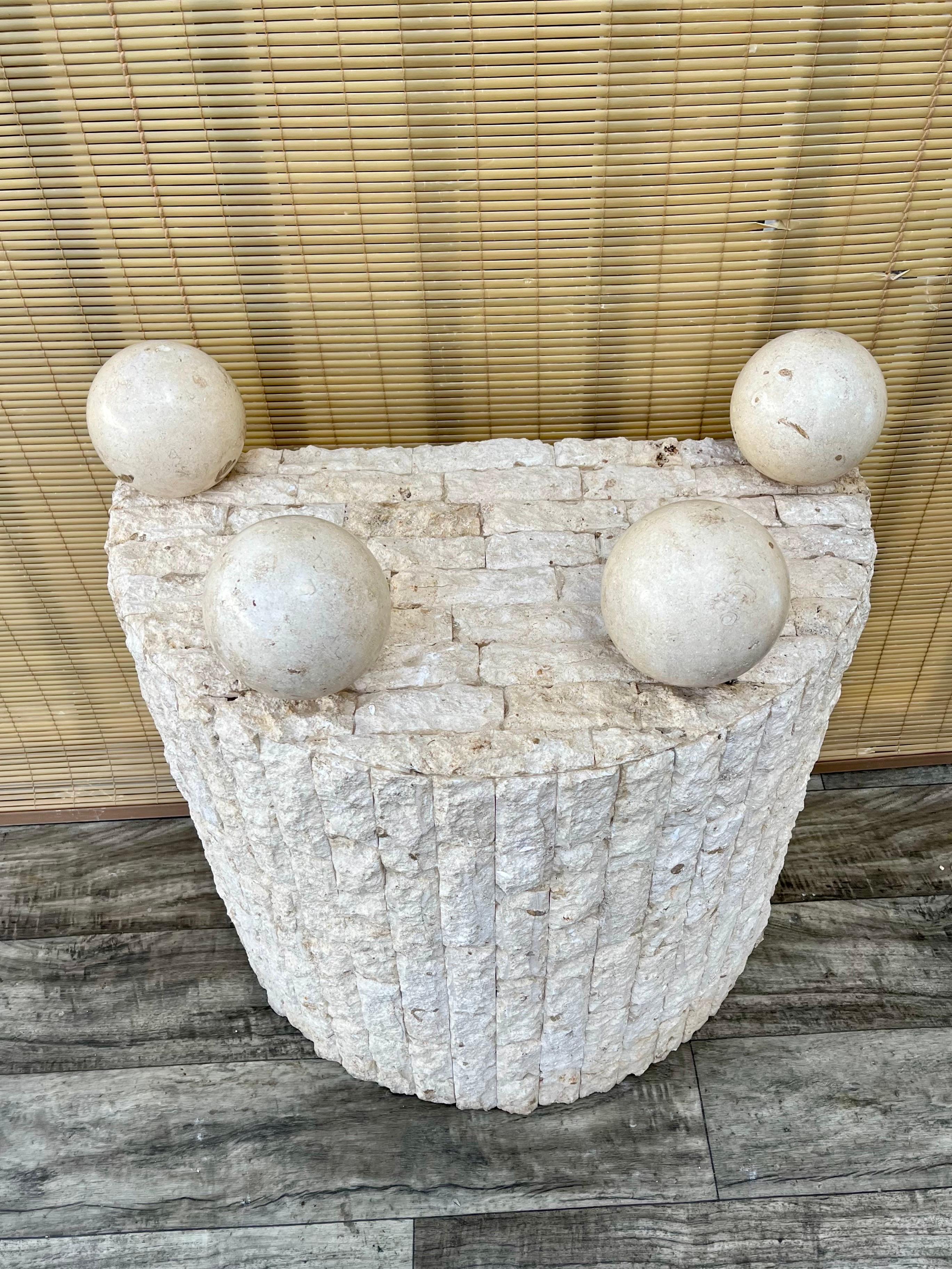 Postmodern Natural Mactan Stone Entry Console Table With Wall Mirror. C 1990s For Sale 1