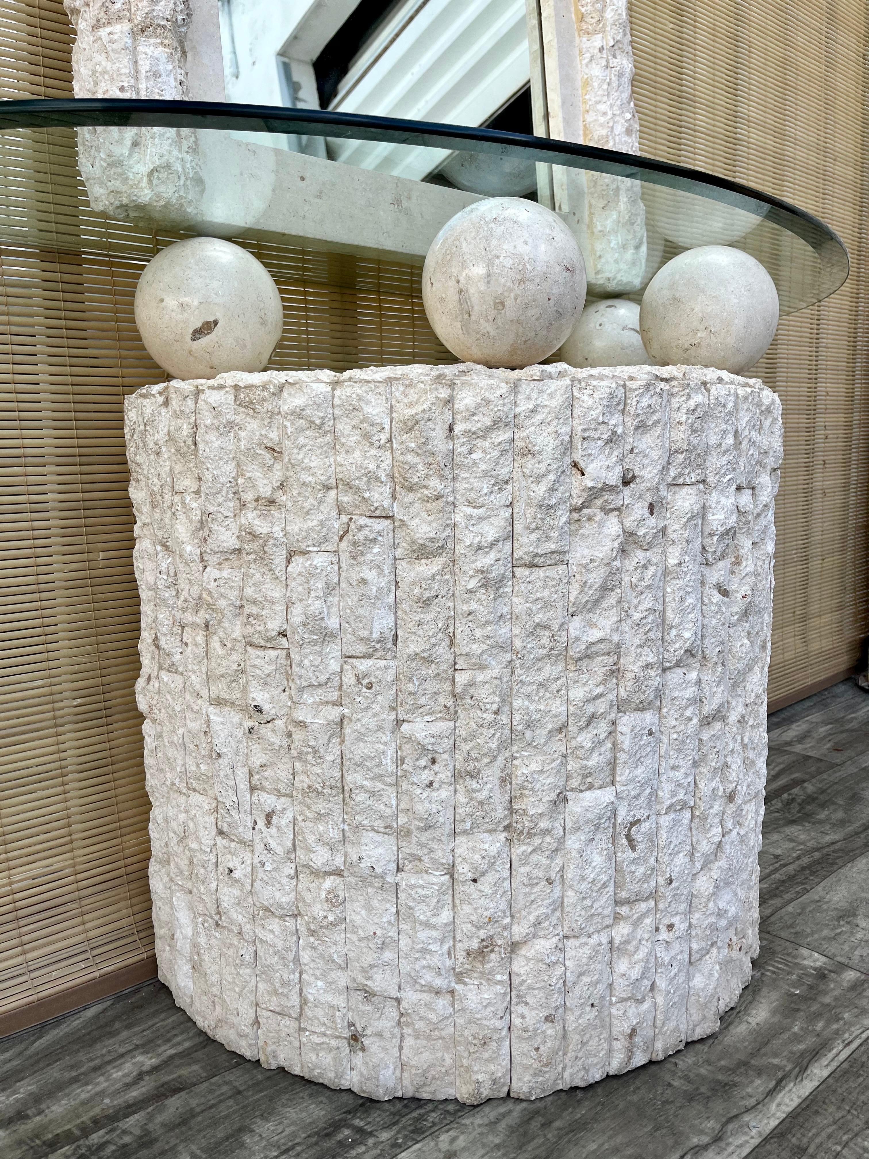 Postmodern Natural Mactan Stone Entry Console Table With Wall Mirror. C 1990s For Sale 2
